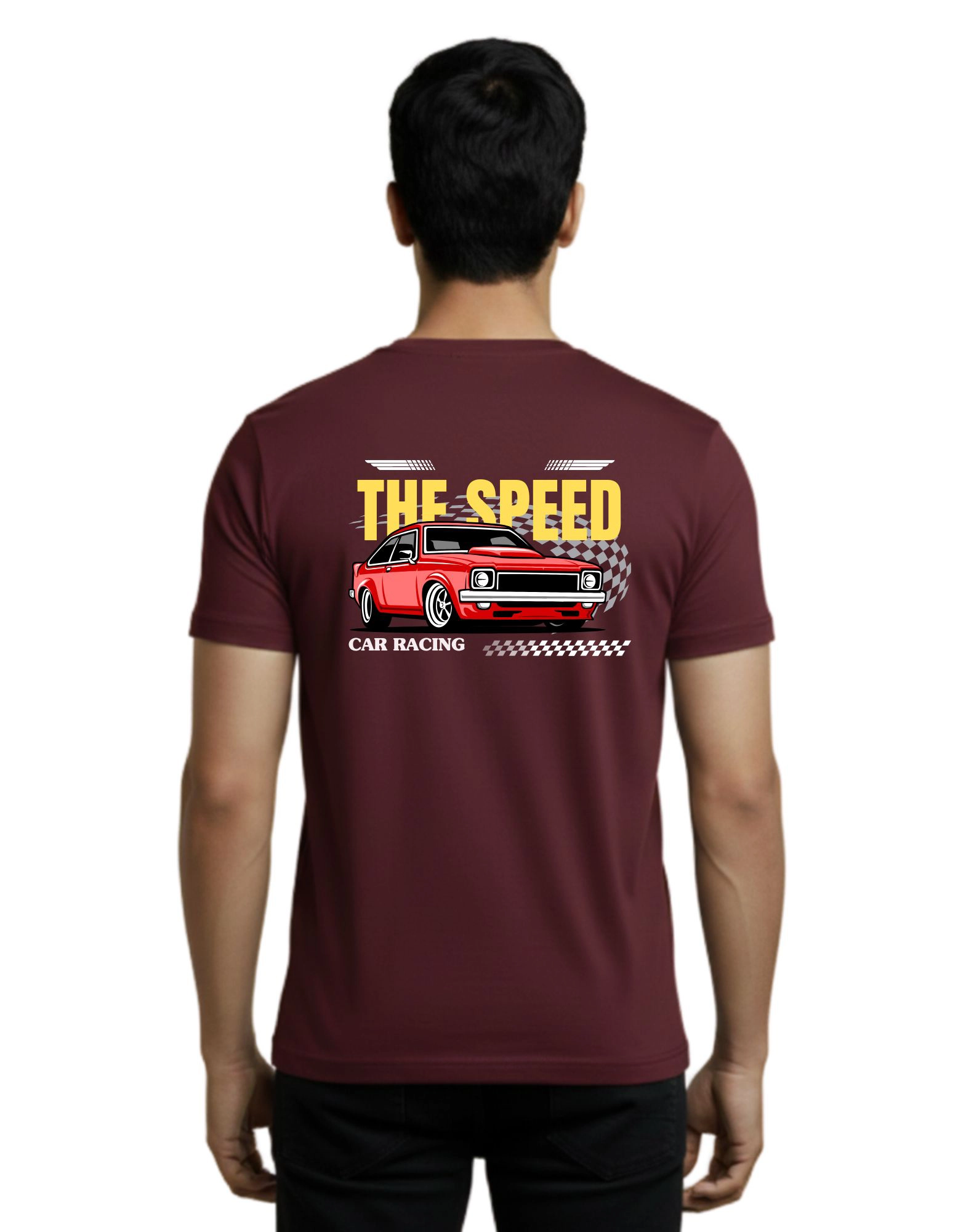 Speed Car Racing Graphic Cotton Round Neck T-Shirt 180 GSM Maroon