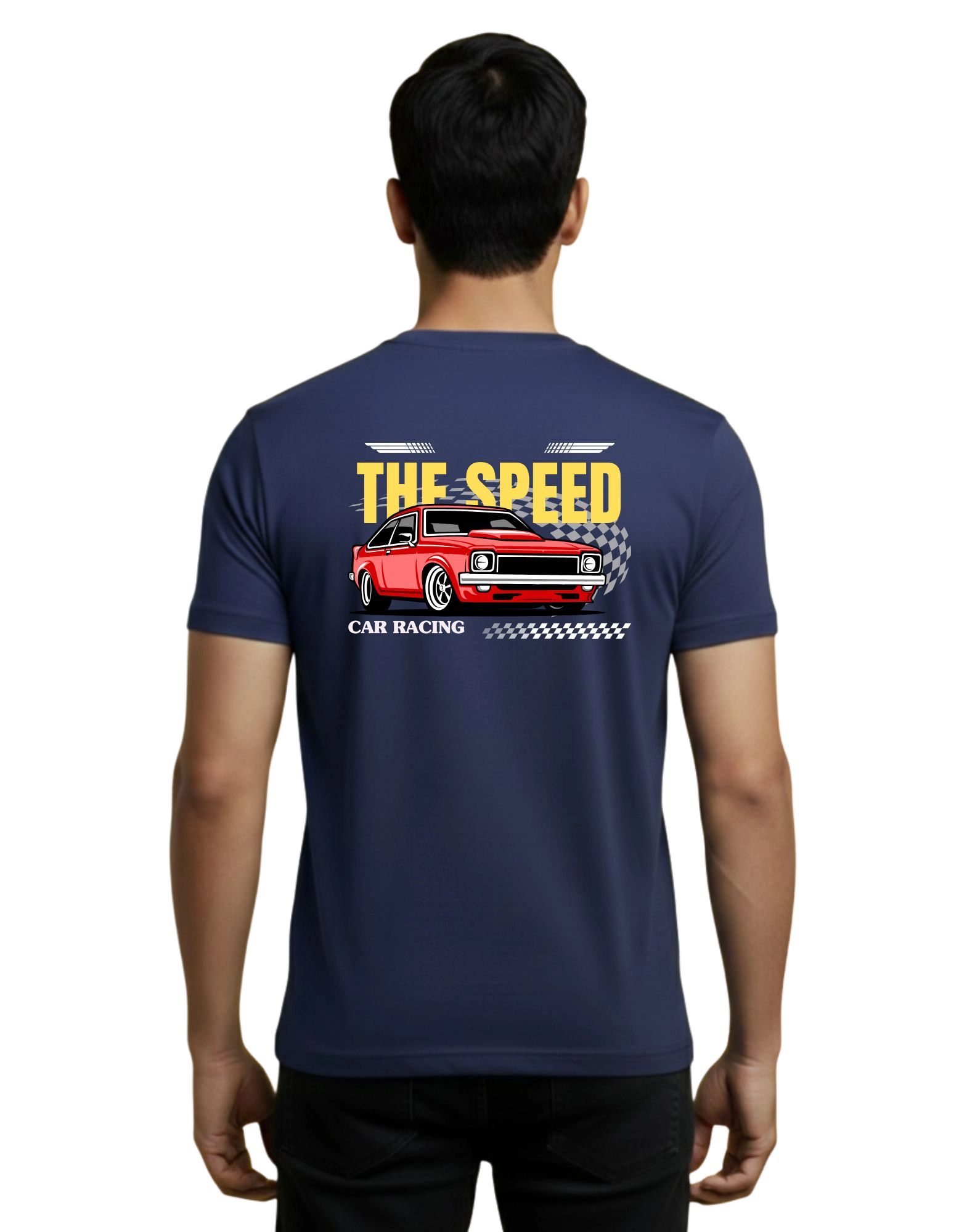 Speed Car Racing Graphic Cotton Round Neck T-Shirt 180 GSM Navy Blue