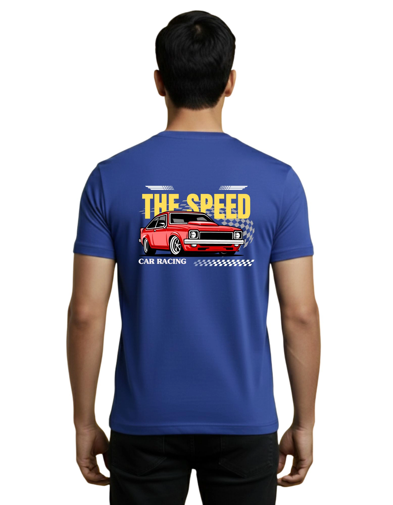 Speed Car Racing Graphic Cotton Round Neck T-Shirt 180 GSM Royal Blue