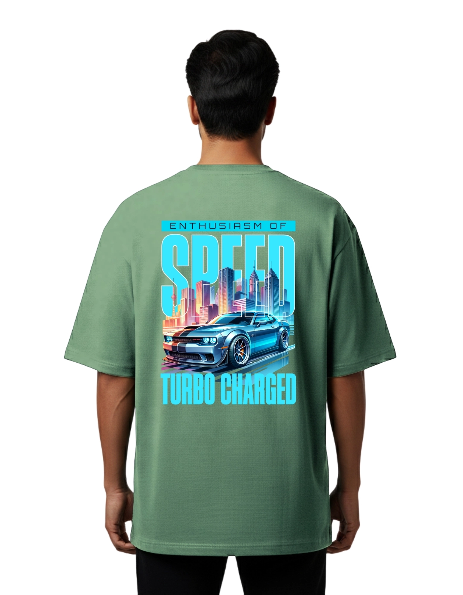 Speed Turbo Charged Oversized Cotton French Terry T-Shirt 240 GSM D Green