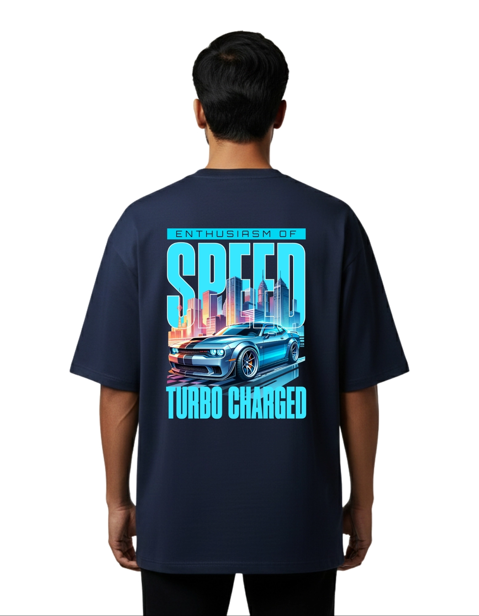 Speed Turbo Charged Oversized Cotton French Terry T-Shirt 240 GSM Navy Blue
