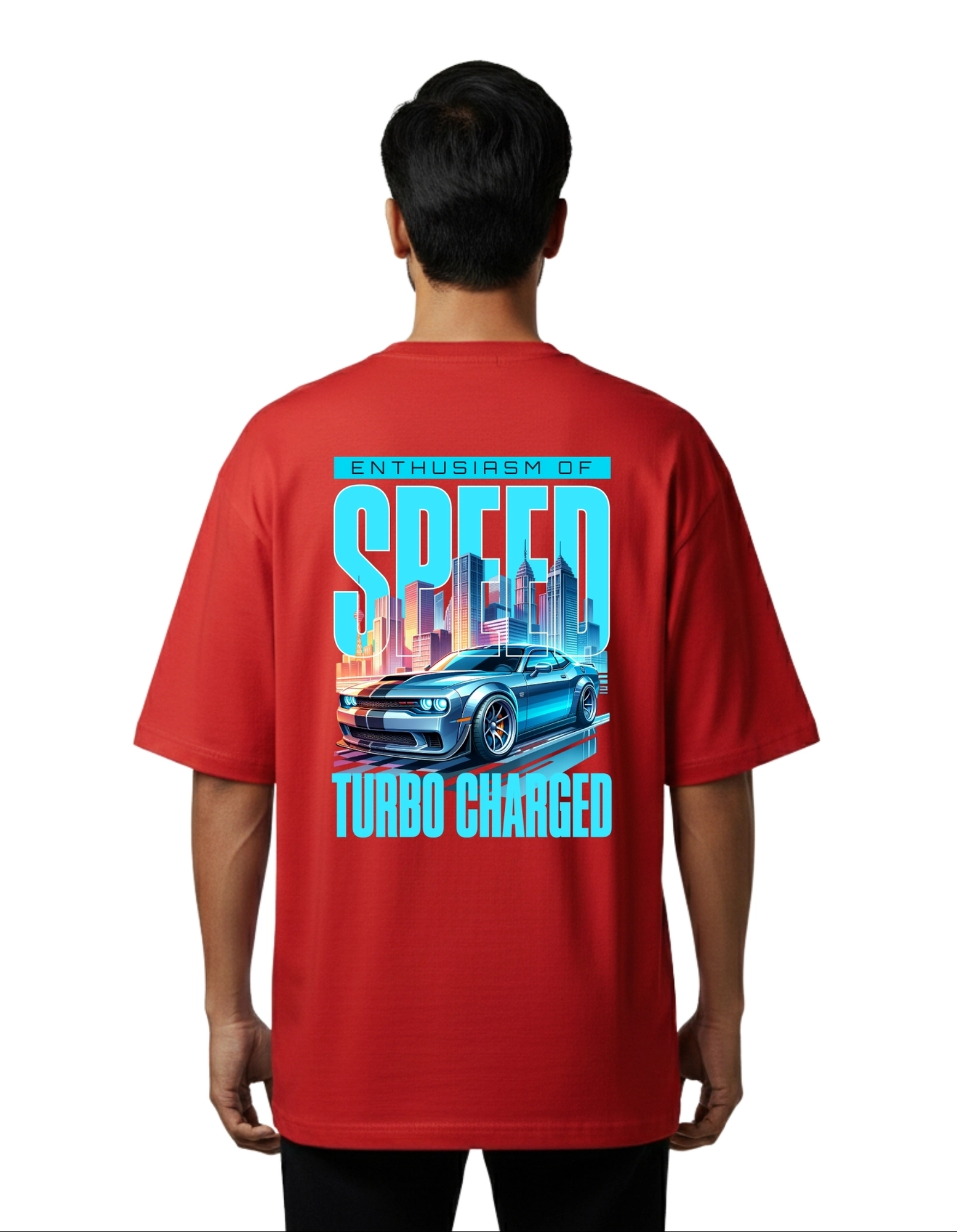 Speed Turbo Charged Oversized Cotton French Terry T-Shirt 240 GSM Red