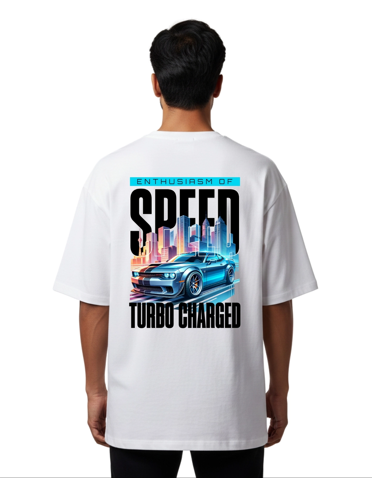 Speed Turbo Charged Oversized Cotton French Terry T-Shirt 240 GSM White