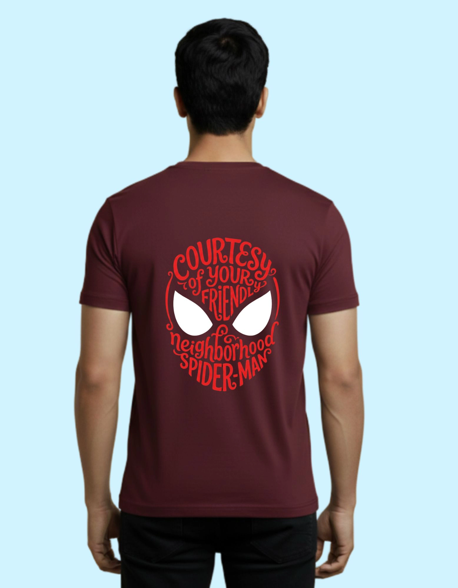Spider Emblem Graphic Cotton Round Neck T-Shirt 180 GSM Maroon