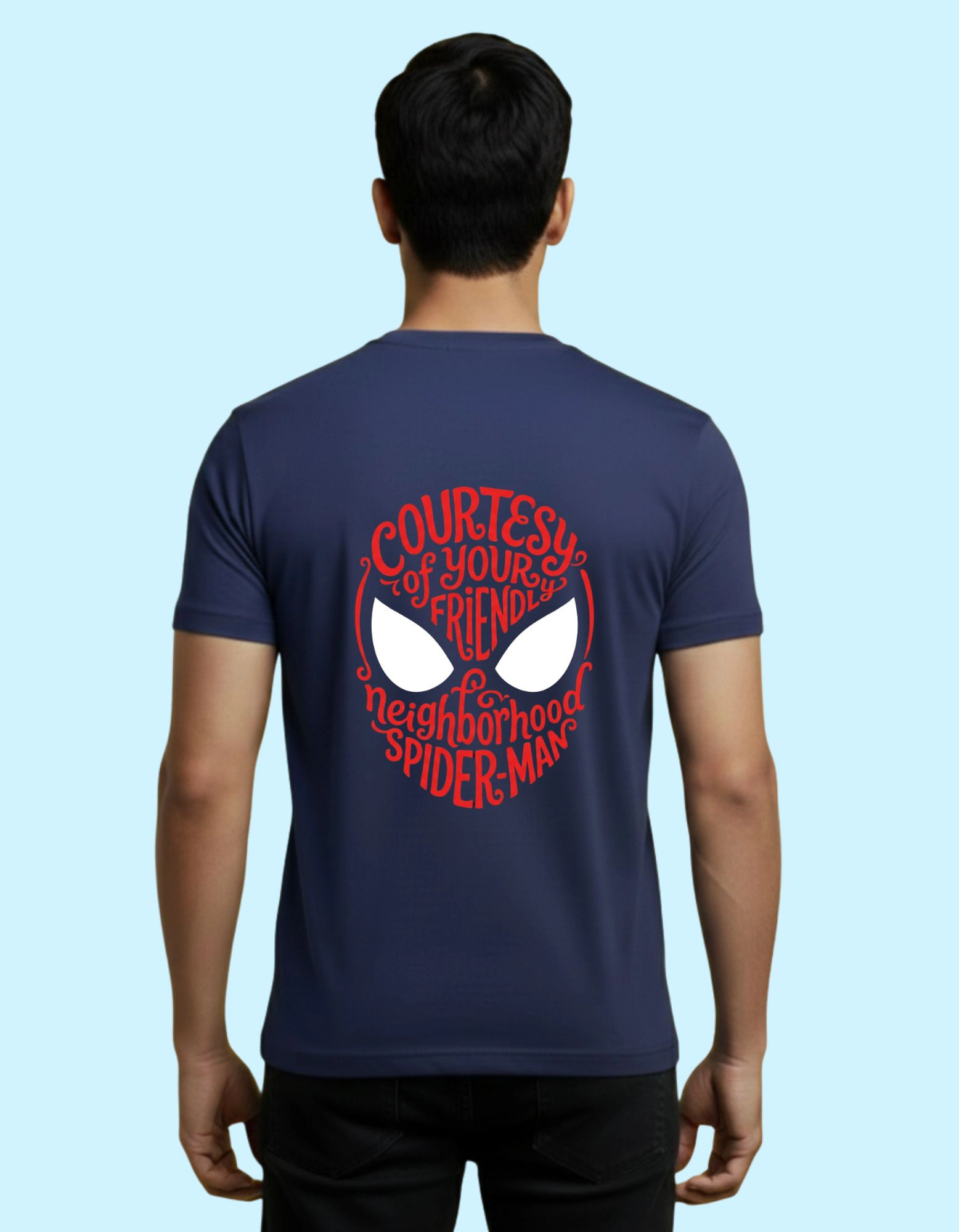 Spider Emblem Graphic Cotton Round Neck T-Shirt 180 GSM Navy Blue