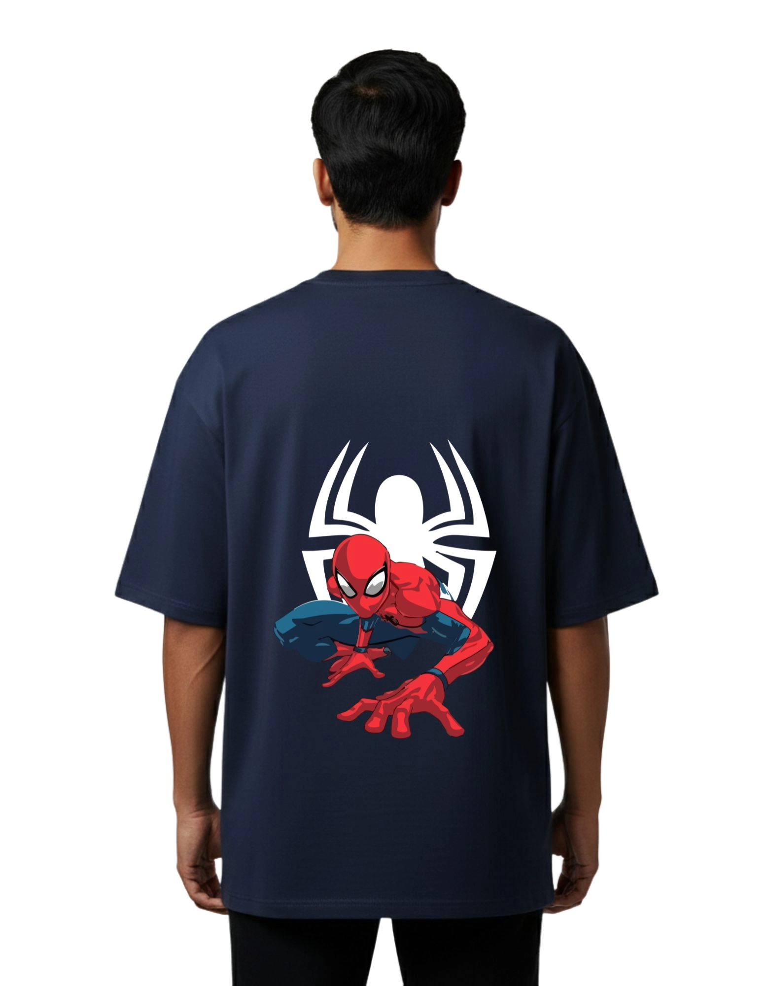 Spider Oversized Cotton French Terry T-Shirt 240 GSM Navy Blue