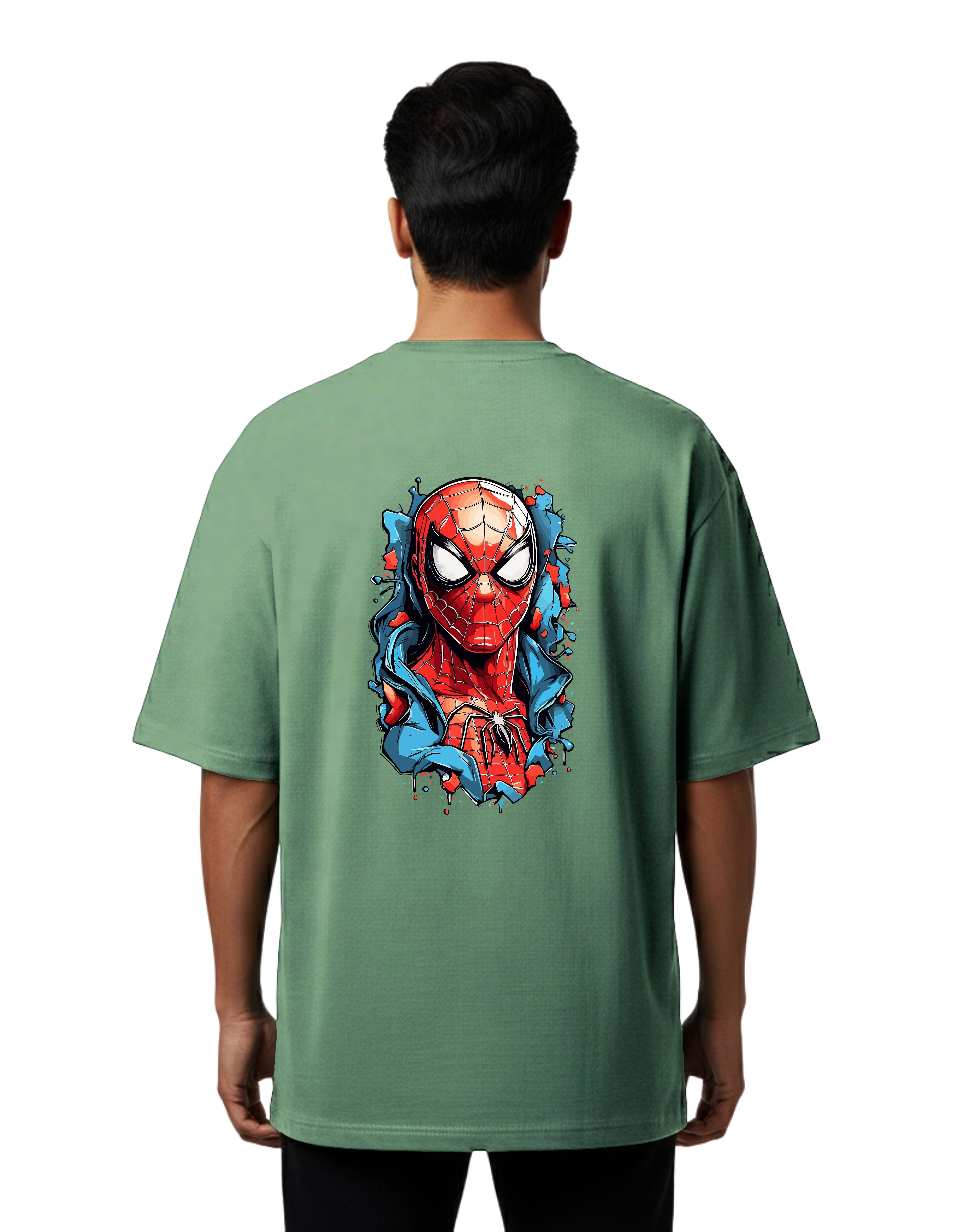 Spider Street Hero Oversized Cotton French Terry T-Shirt 240 GSM D Green