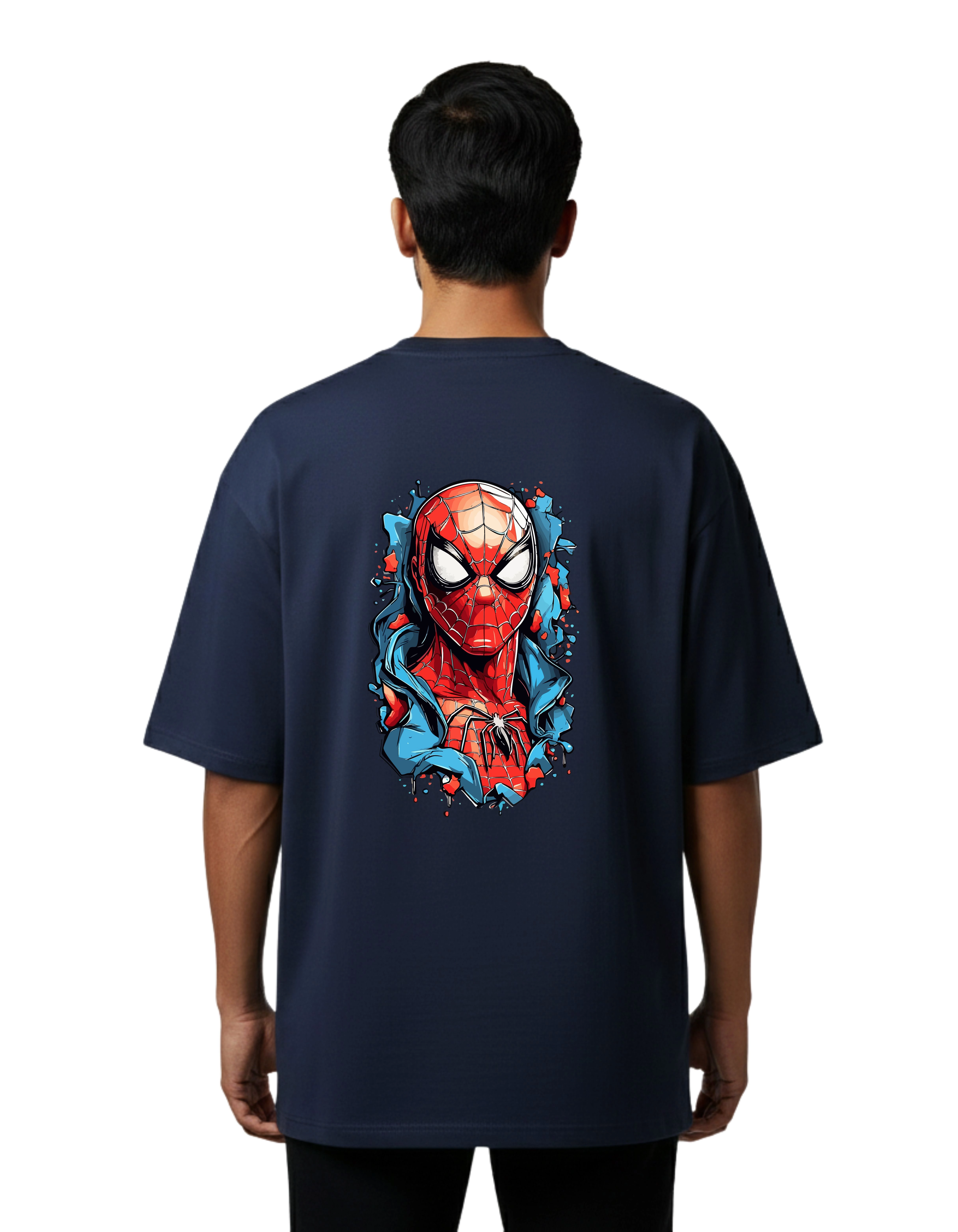 Spider Street Hero Oversized Cotton French Terry T-Shirt 240 GSM Navy Blue