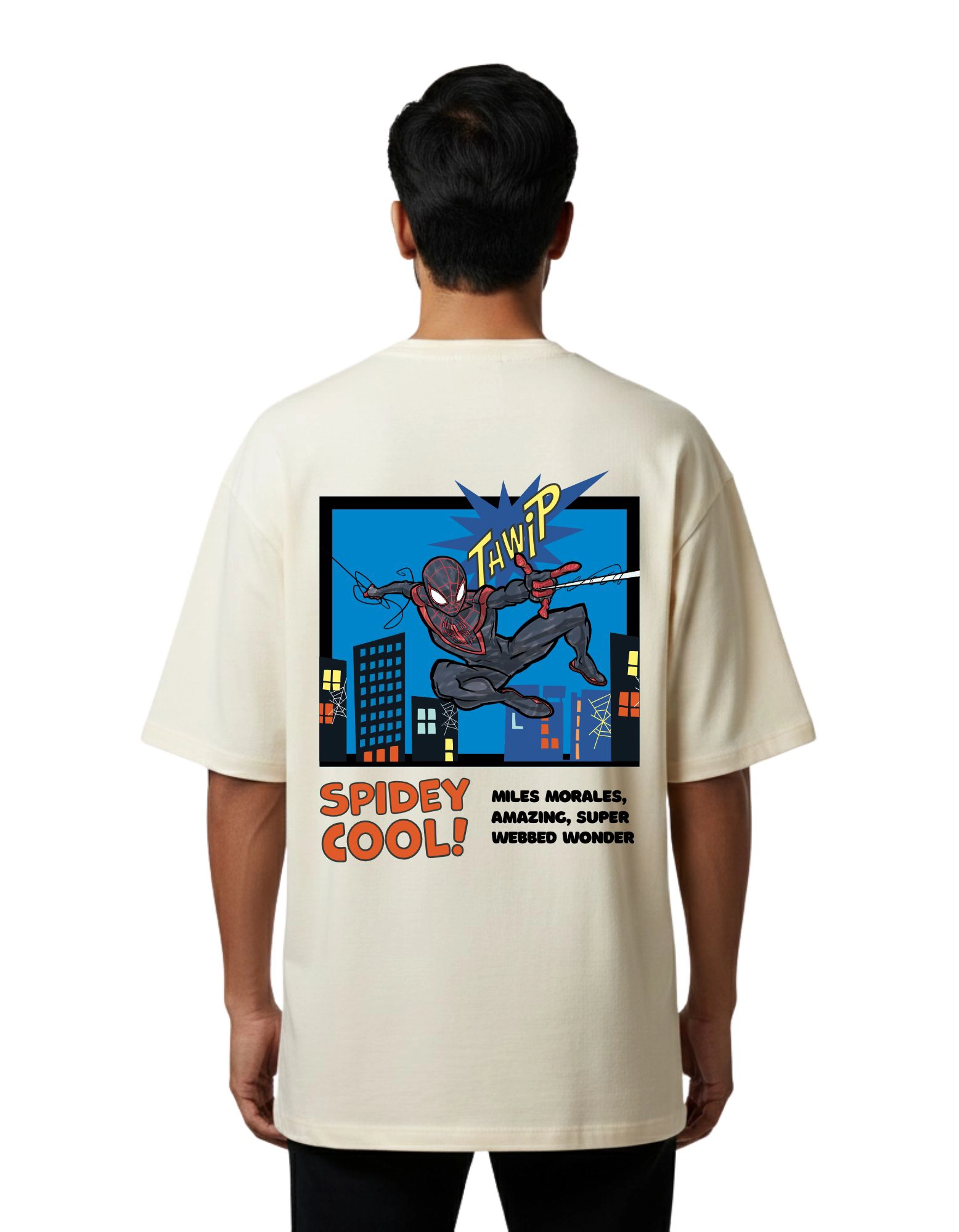 Spidey Cool Oversized French Terry 240 GSM T-Shirt Beige