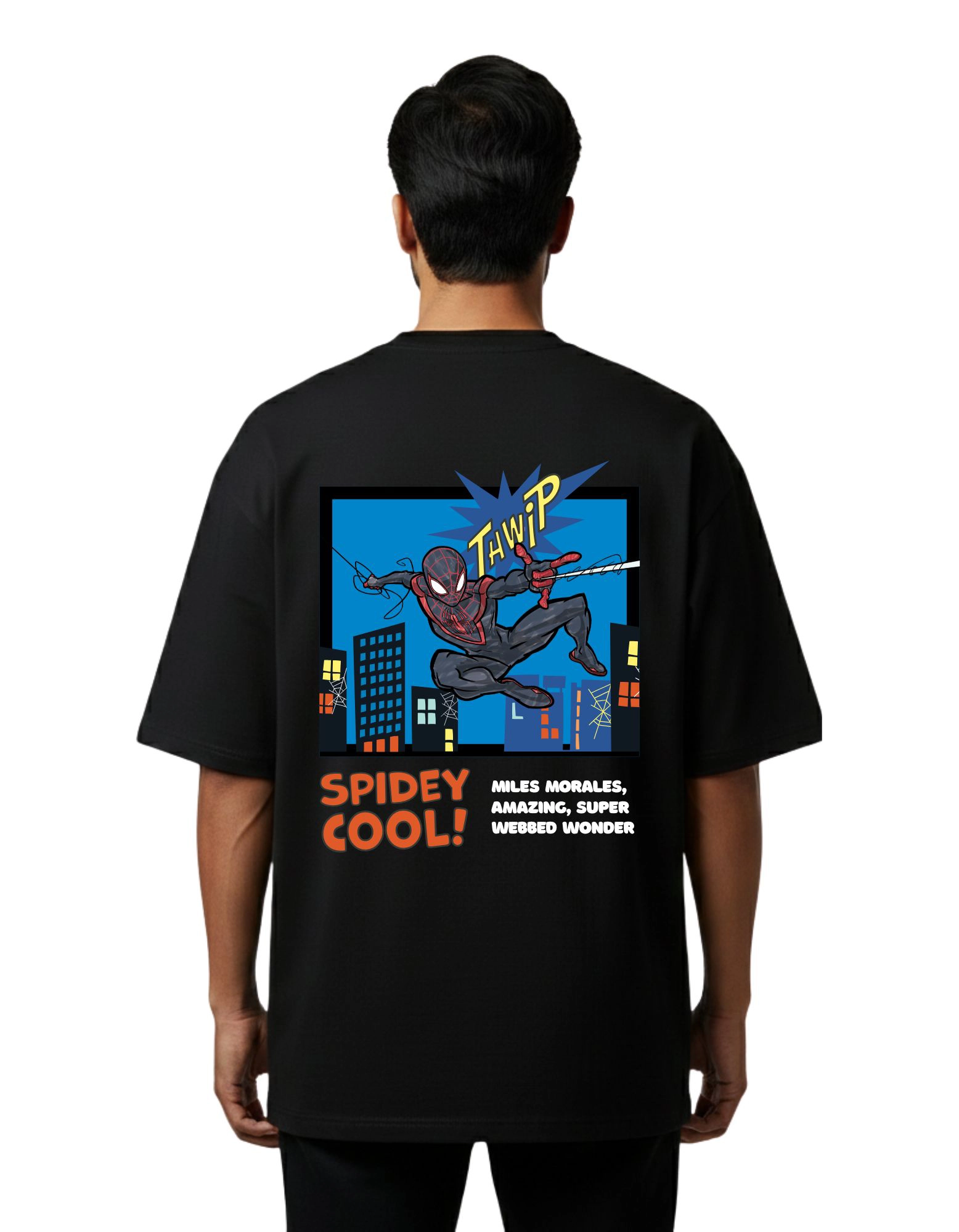 Spidey Cool Oversized French Terry 240 GSM T-Shirt Black