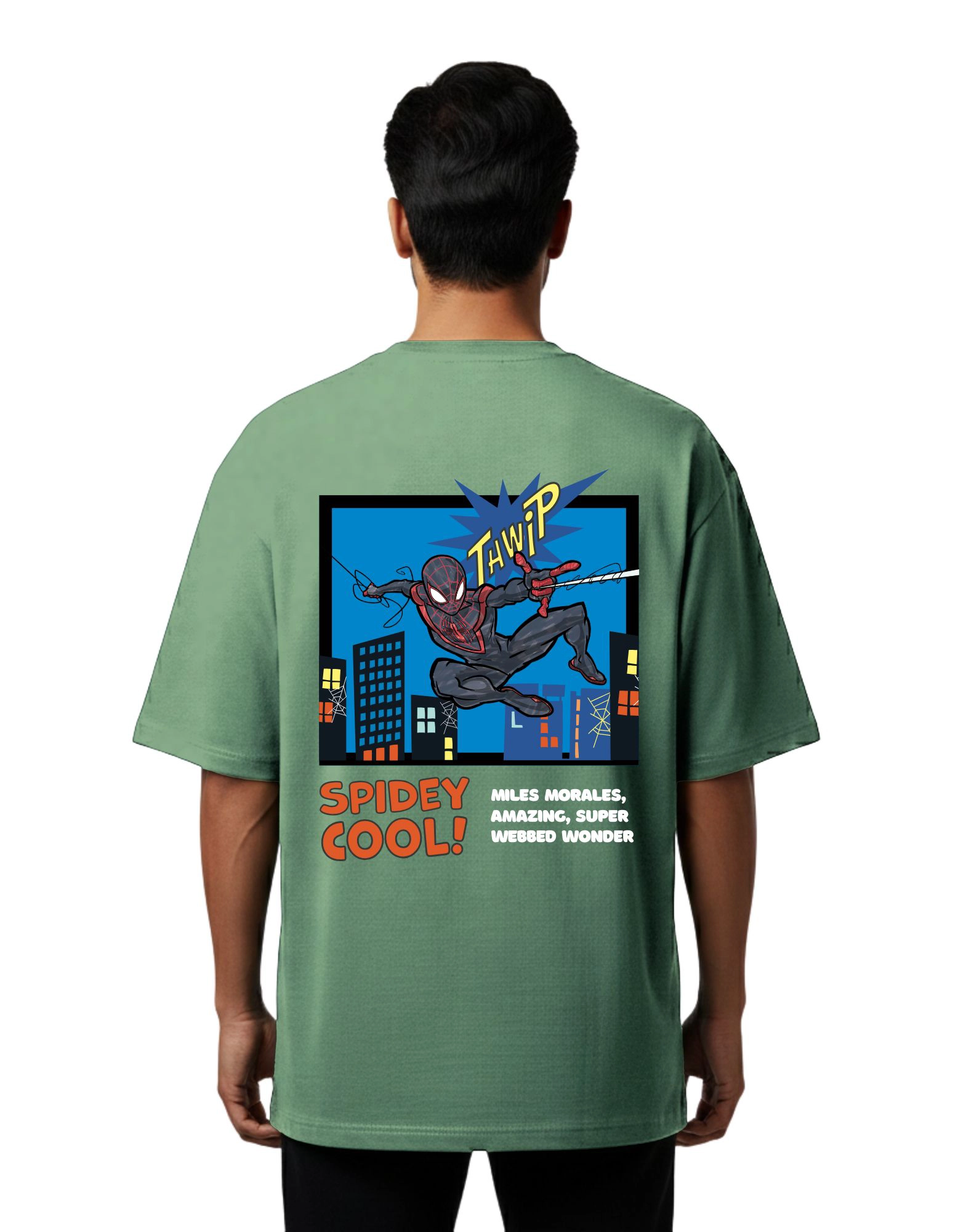 Spidey Cool Oversized French Terry 240 GSM T-Shirt D Green