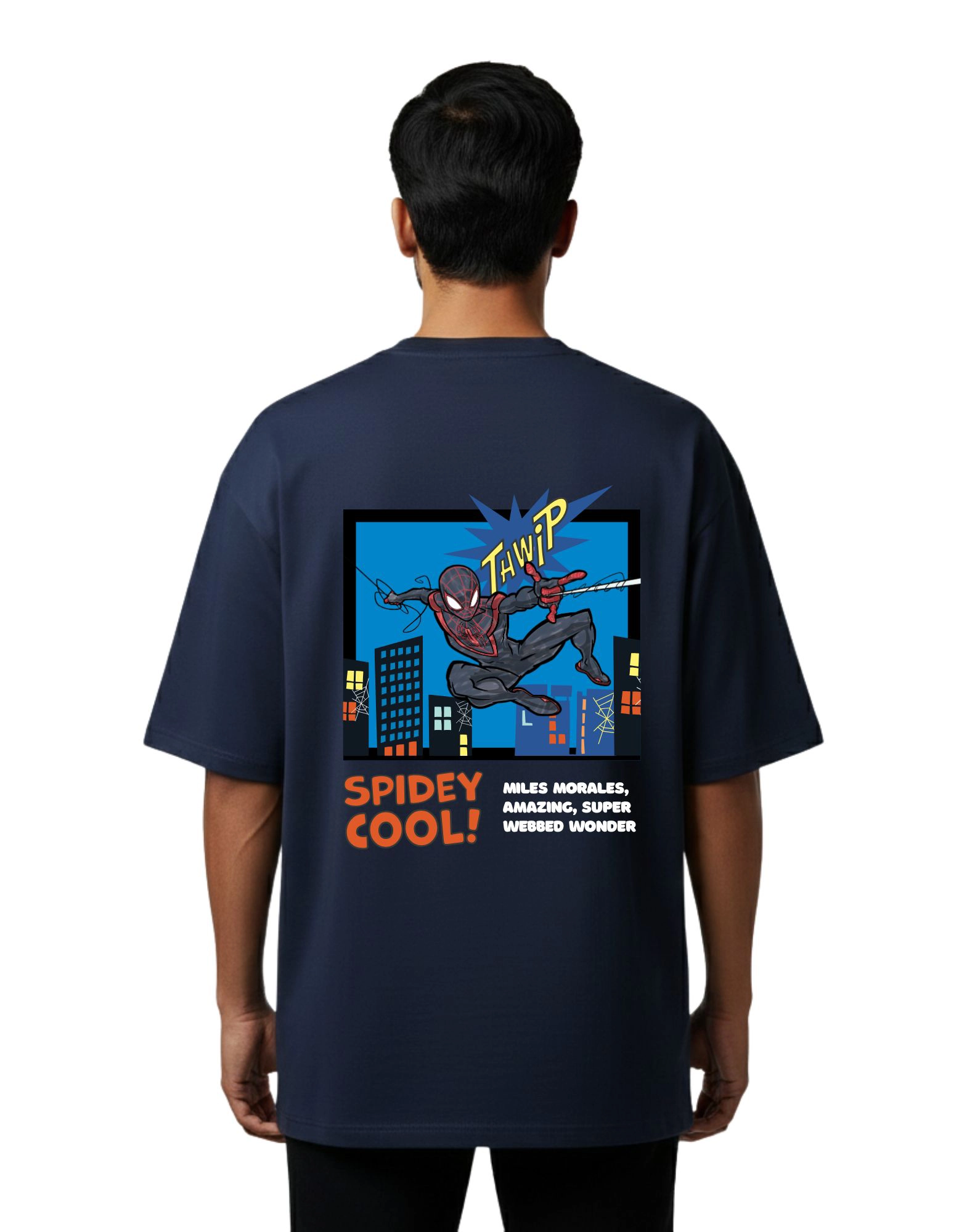 Spidey Cool Oversized French Terry 240 GSM T-Shirt Navy Blue