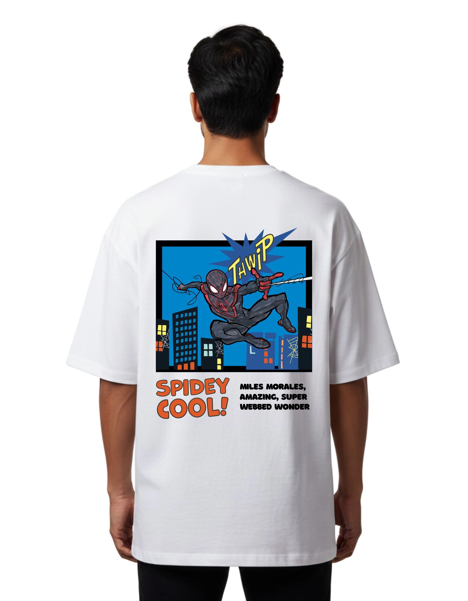 Spidey Cool Oversized French Terry 240 GSM T-Shirt White