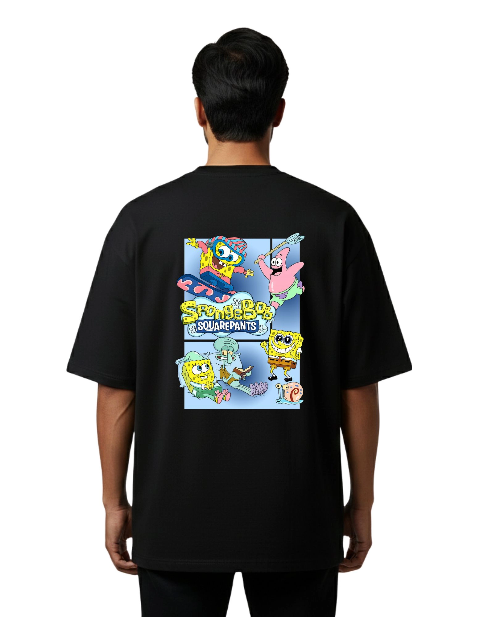 SpongeBob Cartoon Vibes Oversized Cotton French Terry T-Shirt 240 GSM Black