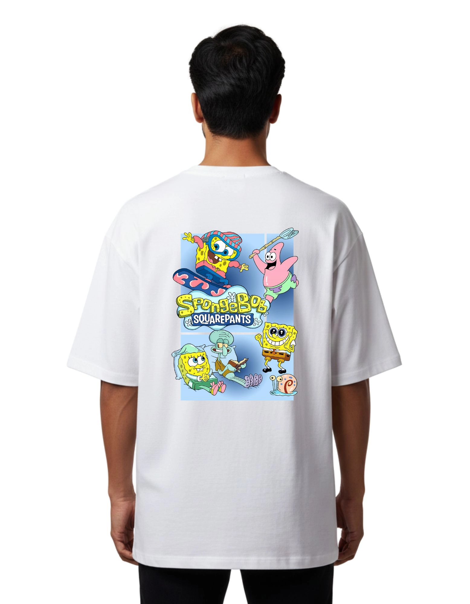 SpongeBob Cartoon Vibes Oversized Cotton French Terry T-Shirt 240 GSM White