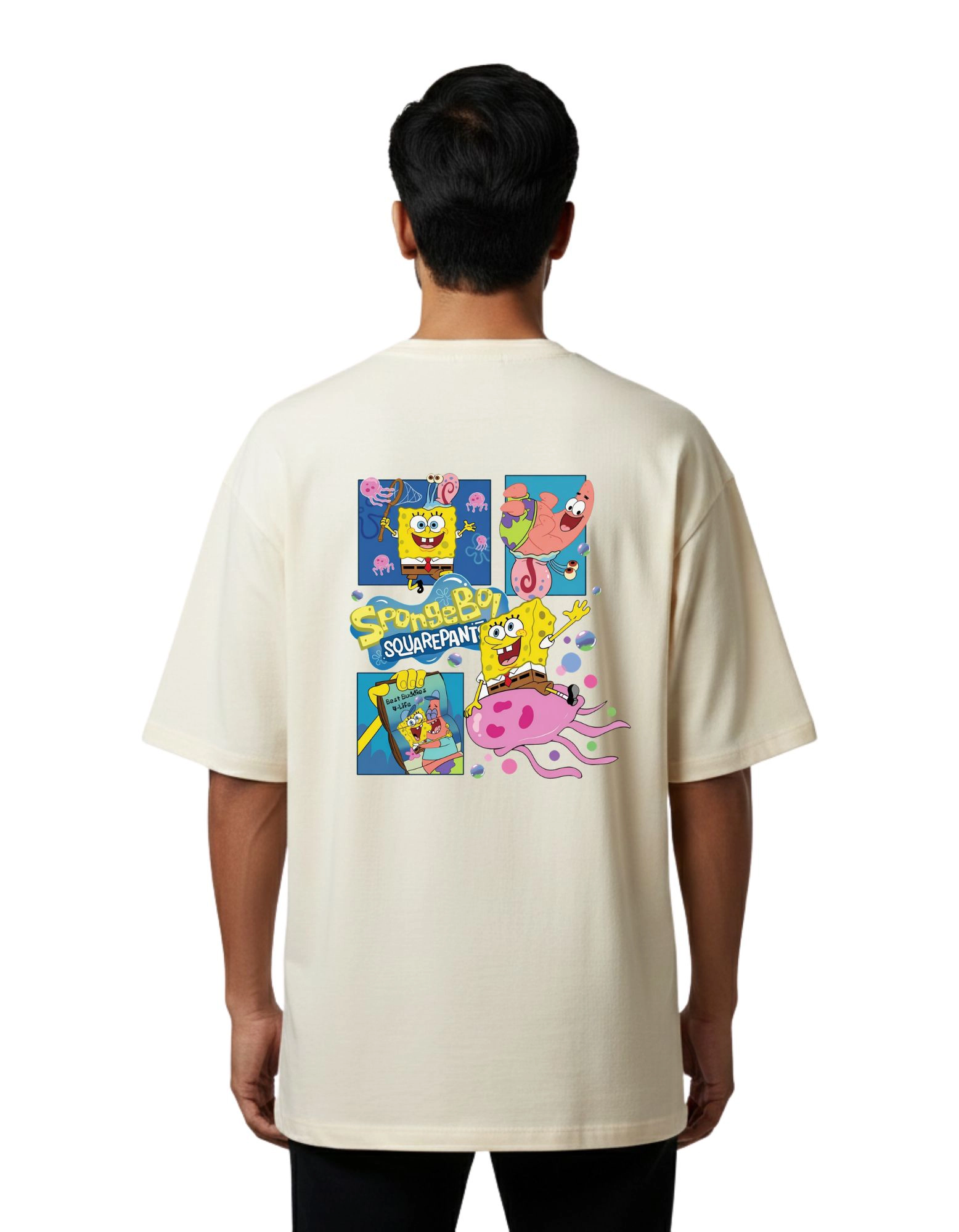 SpongeBob Fun Oversize Cotton French Terry T-Shirt 240 GSM Beige