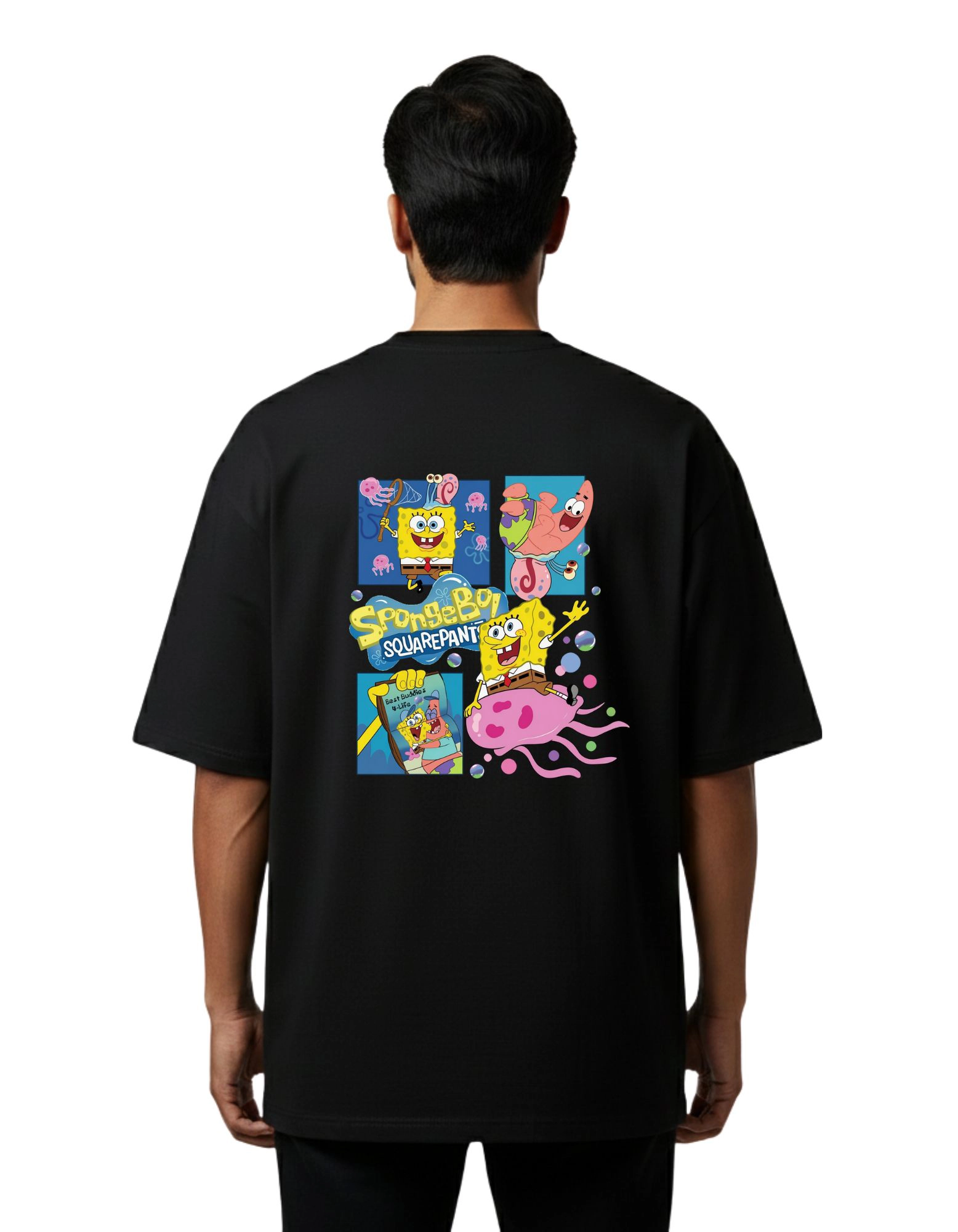 SpongeBob Fun Oversize Cotton French Terry T-Shirt 240 GSM Black