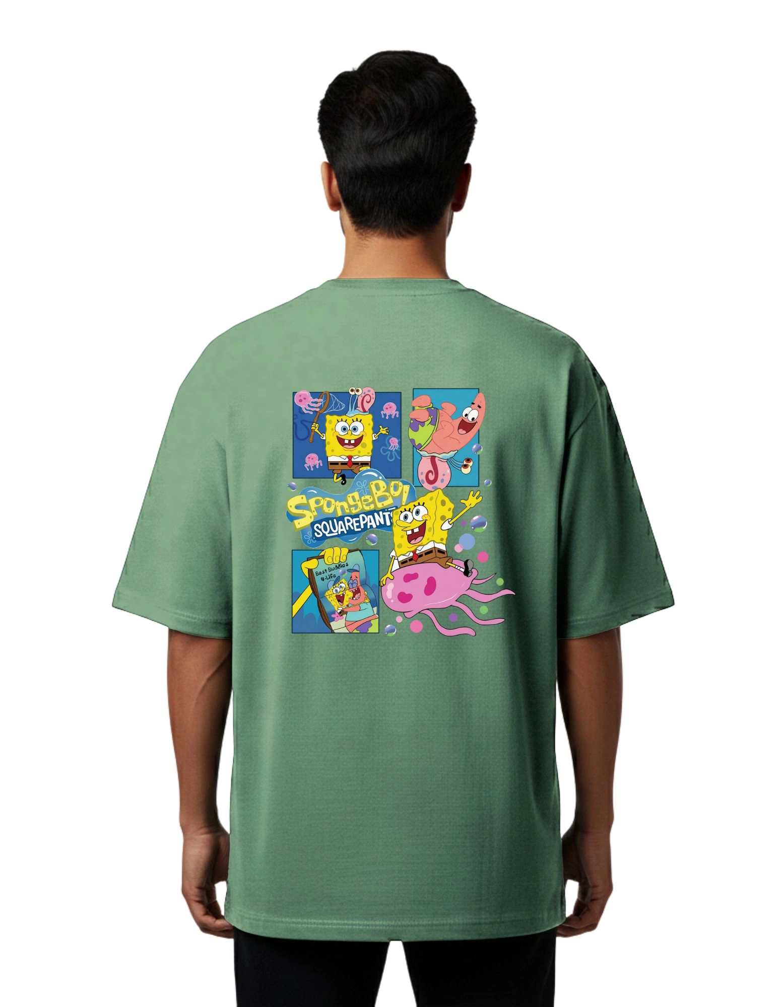SpongeBob Fun Oversize Cotton French Terry T-Shirt 240 GSM D Green