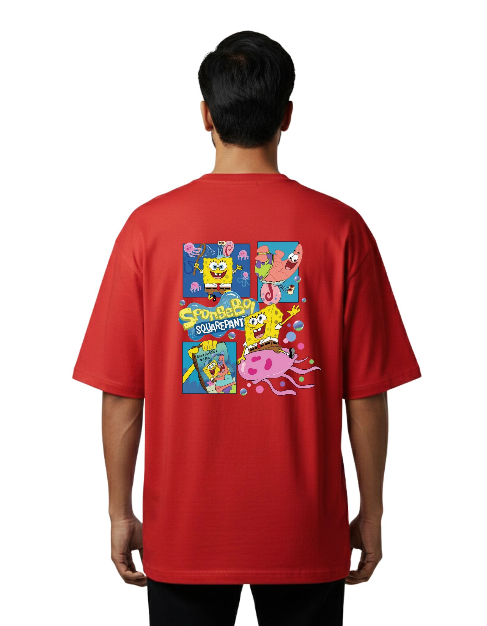 SpongeBob Fun Oversize Cotton French Terry T-Shirt 240 GSM Red