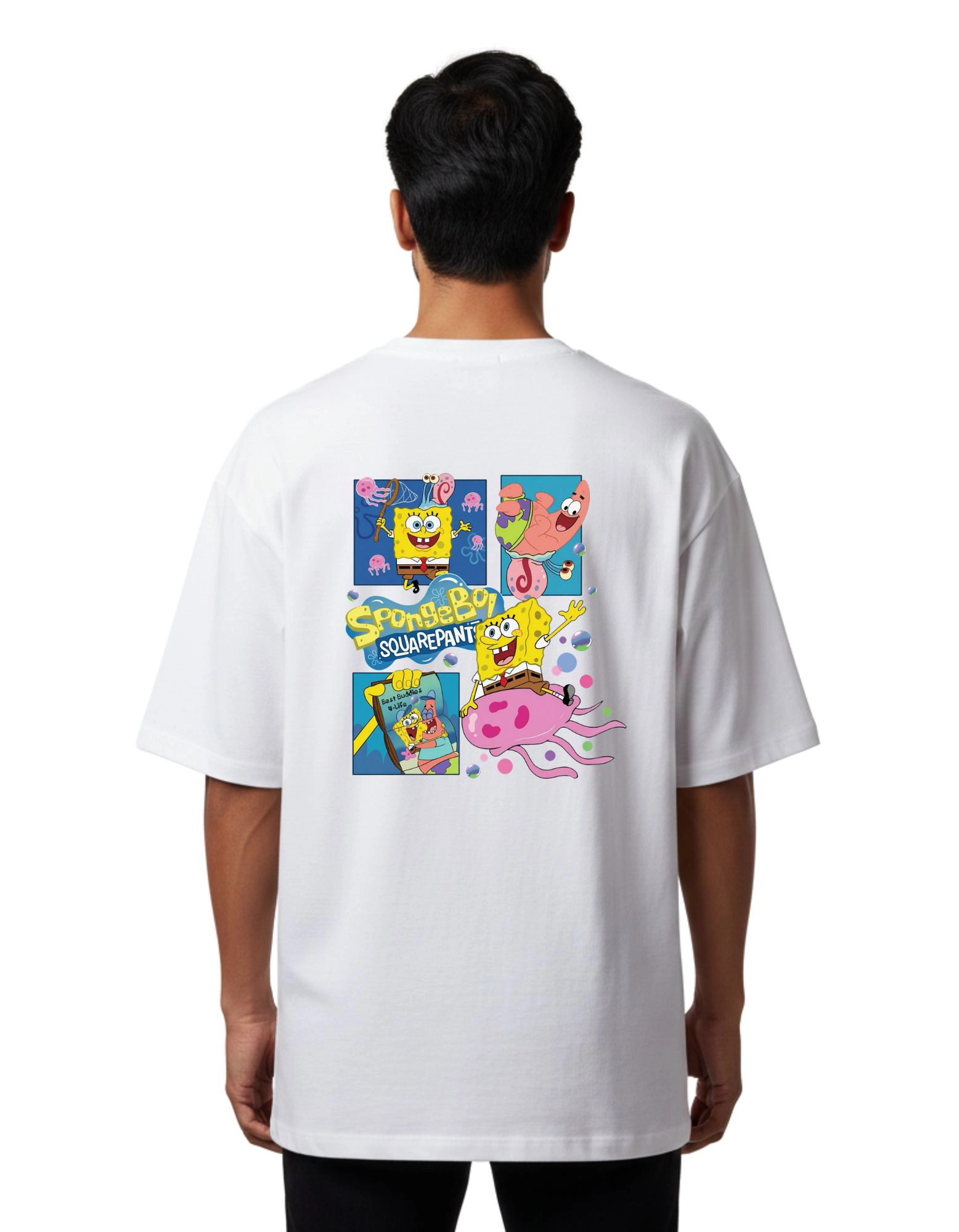 SpongeBob Fun Oversize Cotton French Terry T-Shirt 240 GSM White
