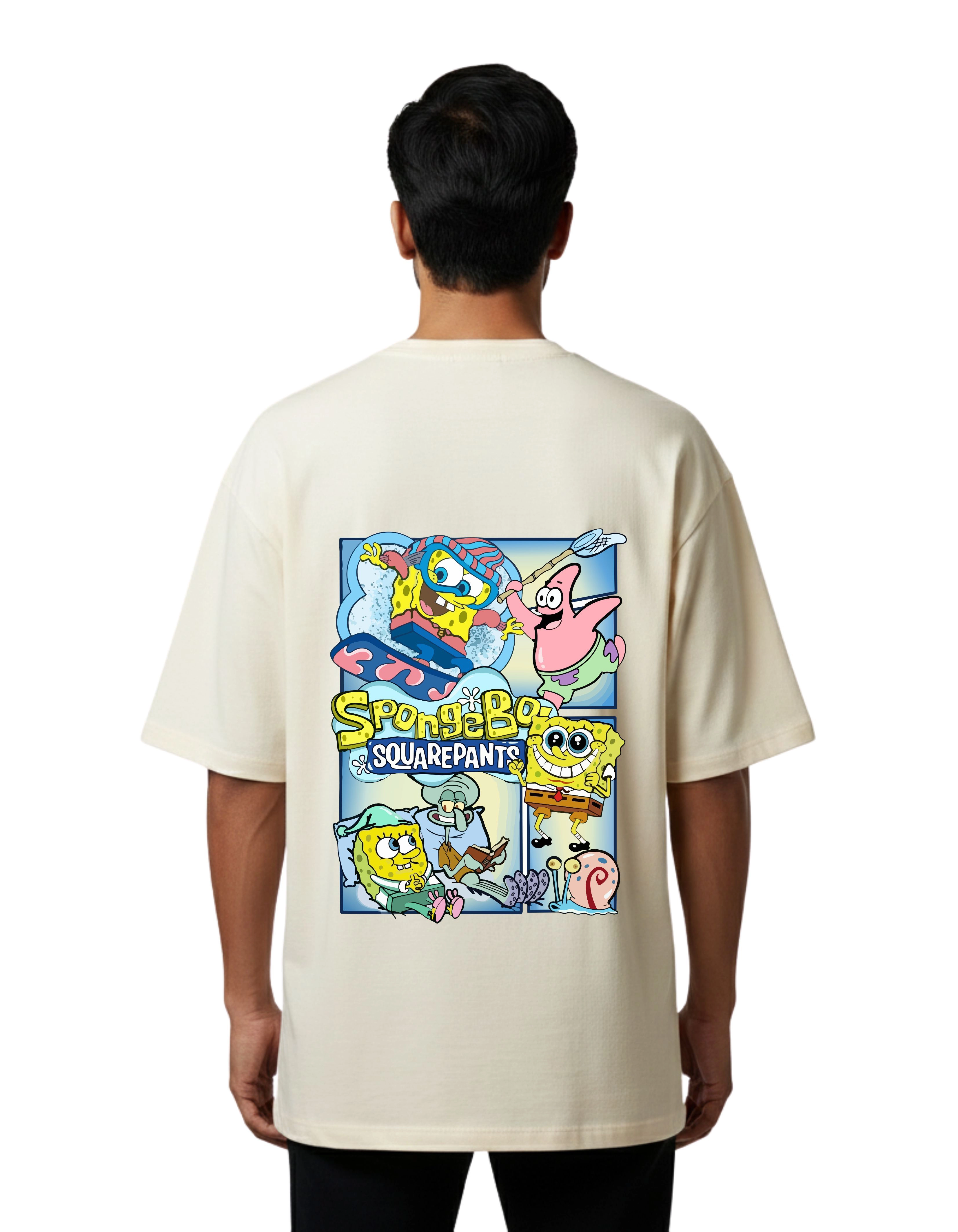 SpongeBob Graphic Oversized Cotton French Terry T-Shirt 240 GSM Beige