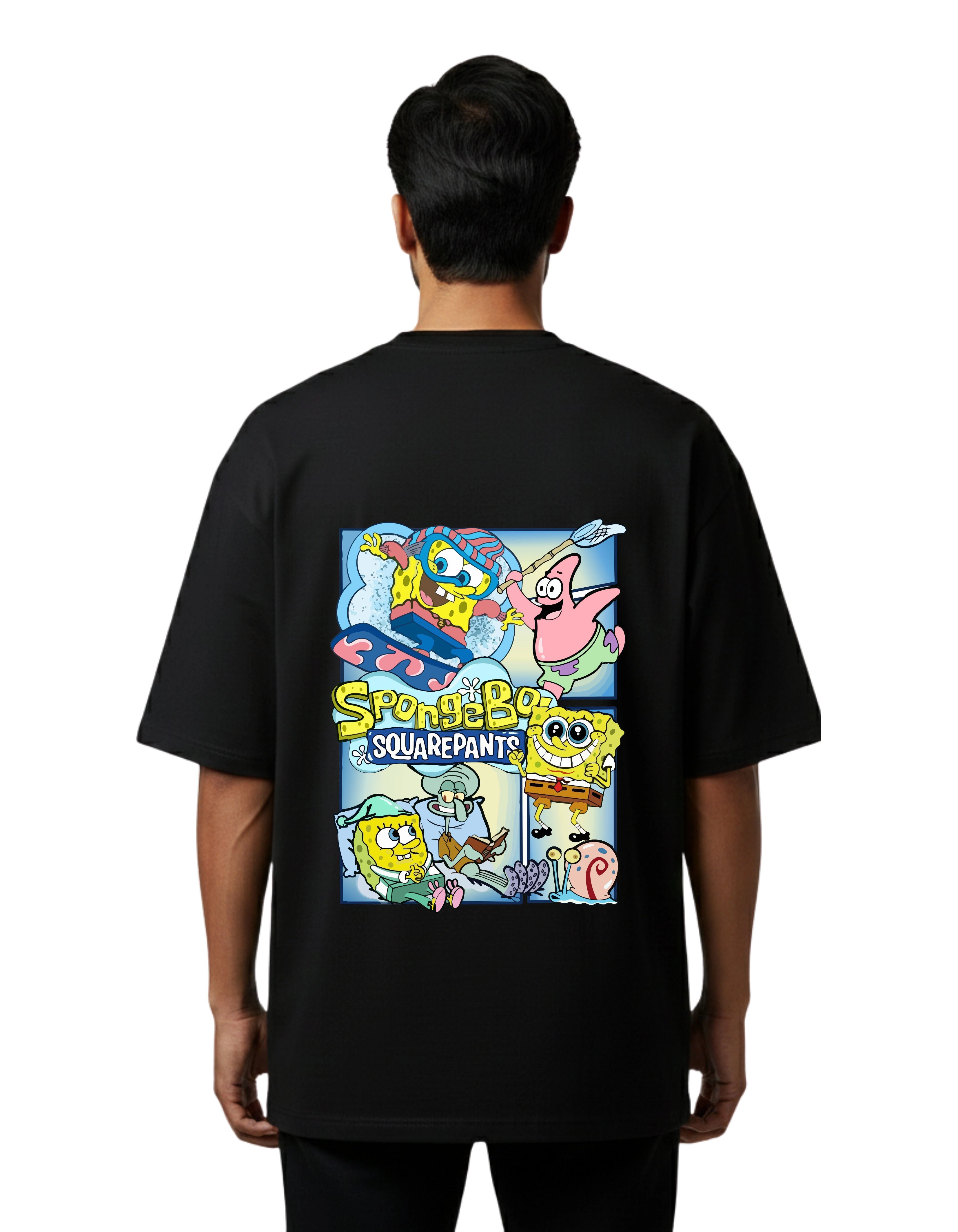 SpongeBob Graphic Oversized Cotton French Terry T-Shirt 240 GSM Black