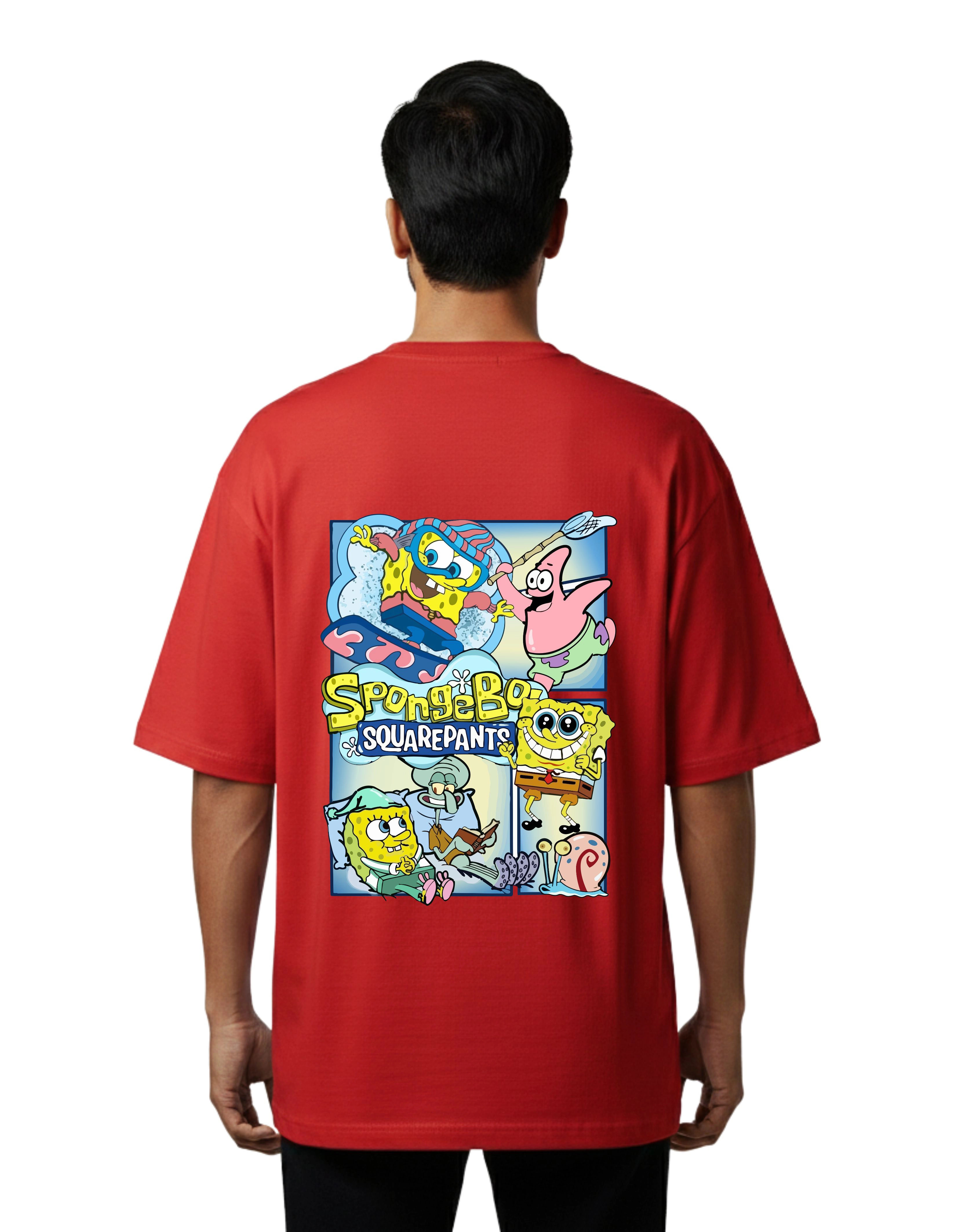 SpongeBob Graphic Oversized Cotton French Terry T-Shirt 240 GSM Red