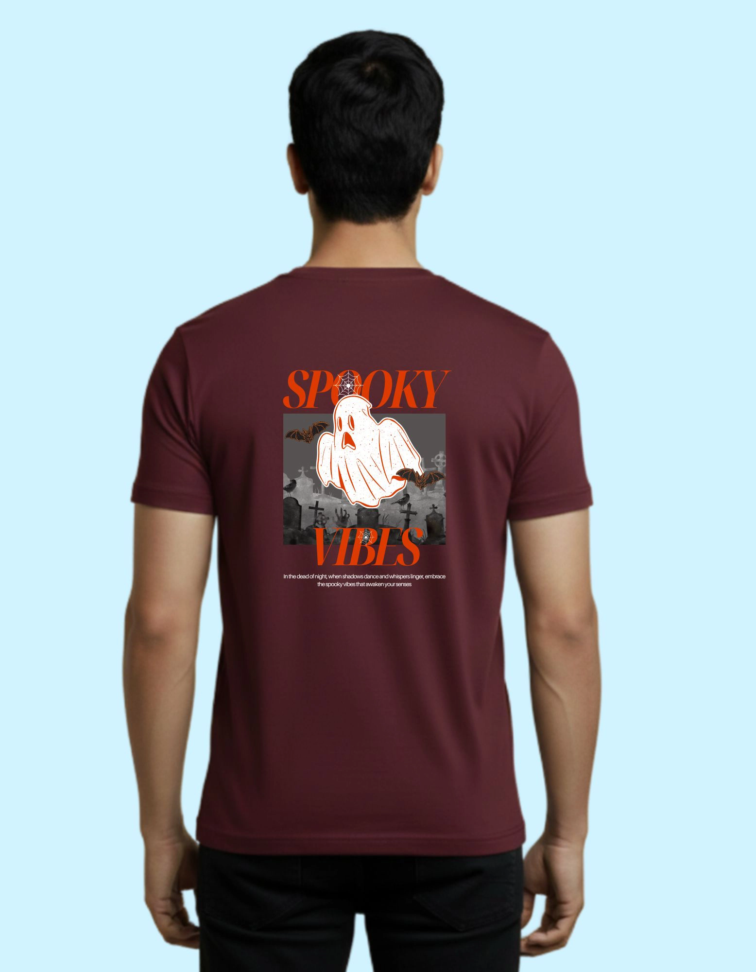 Spooky Vibes Cotton Round Neck T-Shirt 180 GSM Maroon