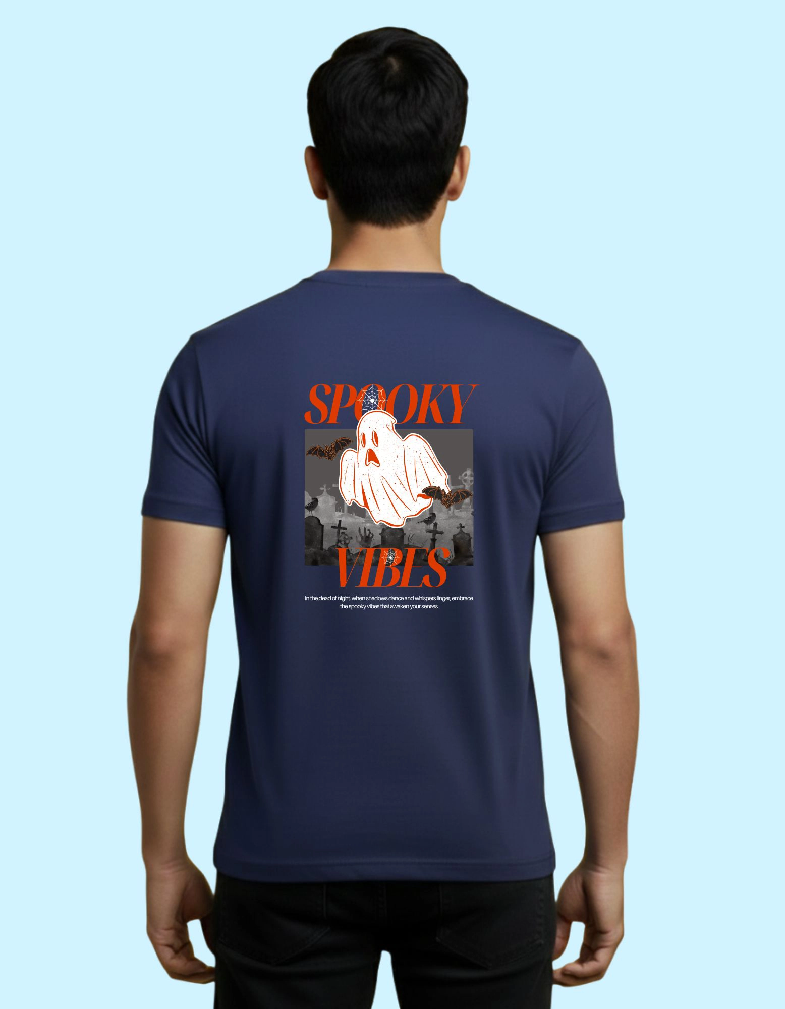 Spooky Vibes Cotton Round Neck T-Shirt 180 GSM Navy Blue