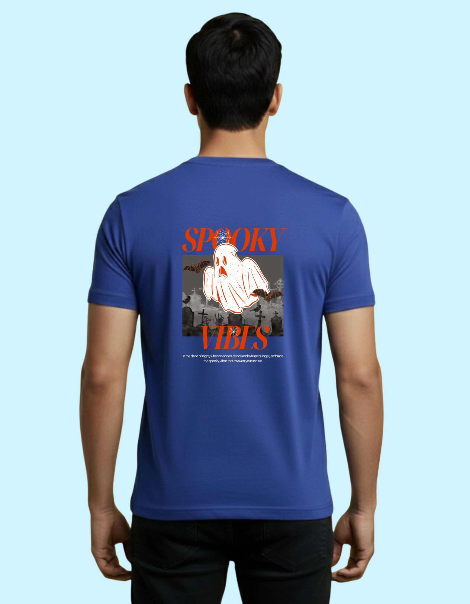 Spooky Vibes Cotton Round Neck T-Shirt 180 GSM Royal Blue