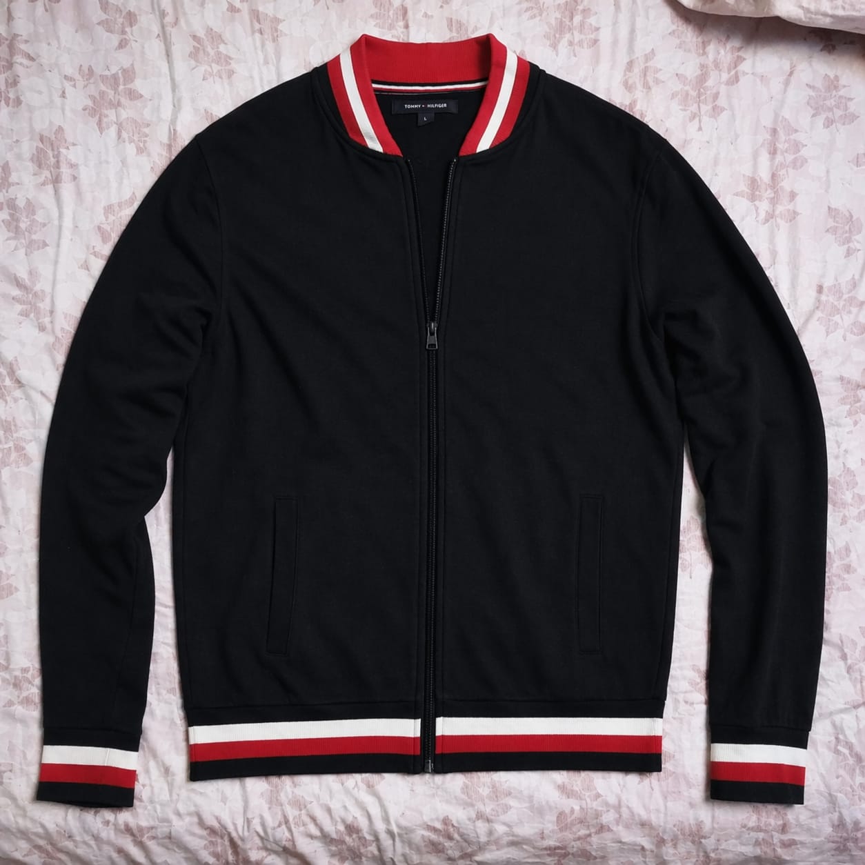 Black Spun Fleece 280 GSM Varsity Jacket with Zipper