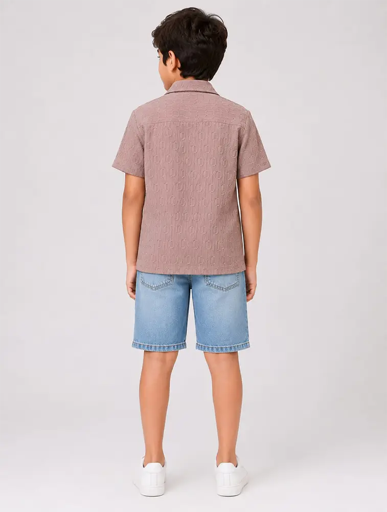 Standstone Beige Boys Premium Crestline Textured Collared Shirt