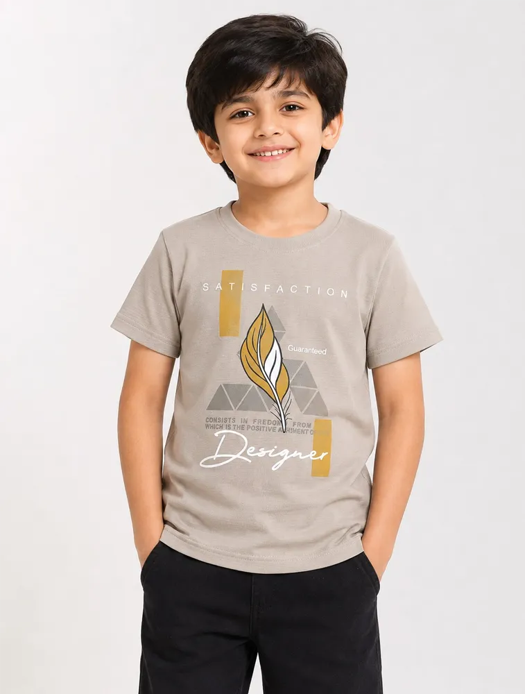 Standstone Beige Dad And Me Round Neck Premium Printed T Shirt