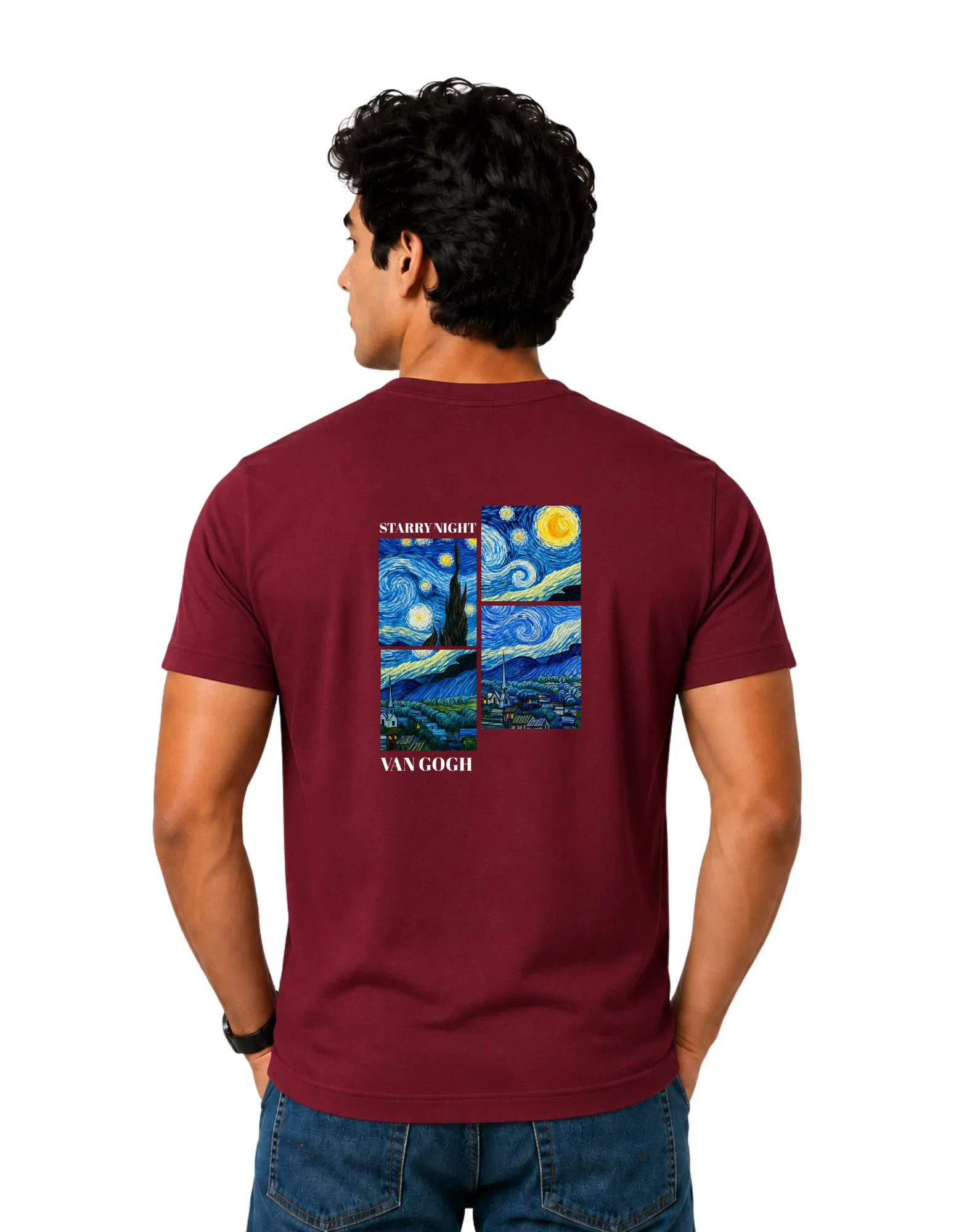 Starry Night Cotton Round Neck T-Shirt 180 GSM Maroon