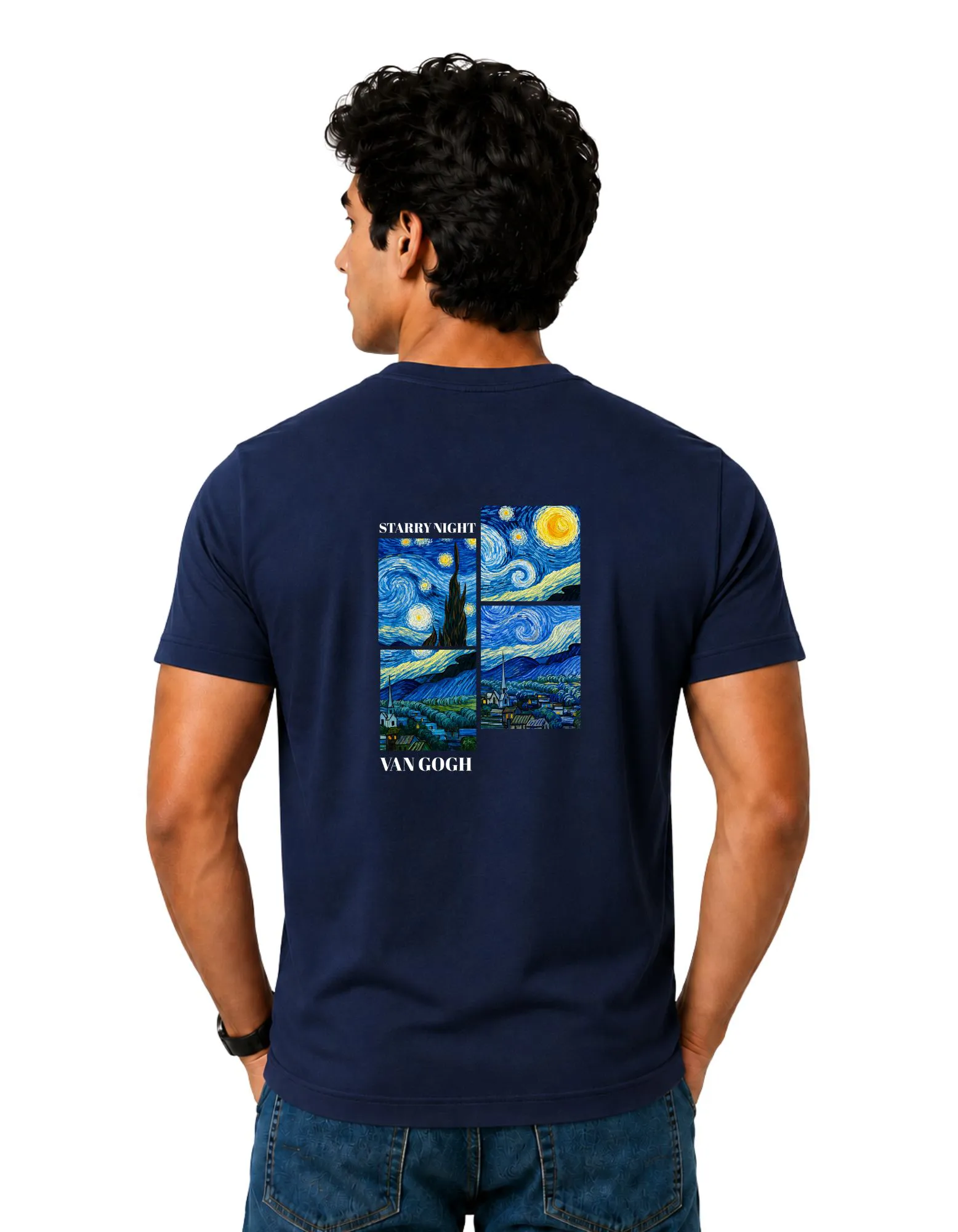 Starry Night Cotton Round Neck T-Shirt 180 GSM Navy Blue