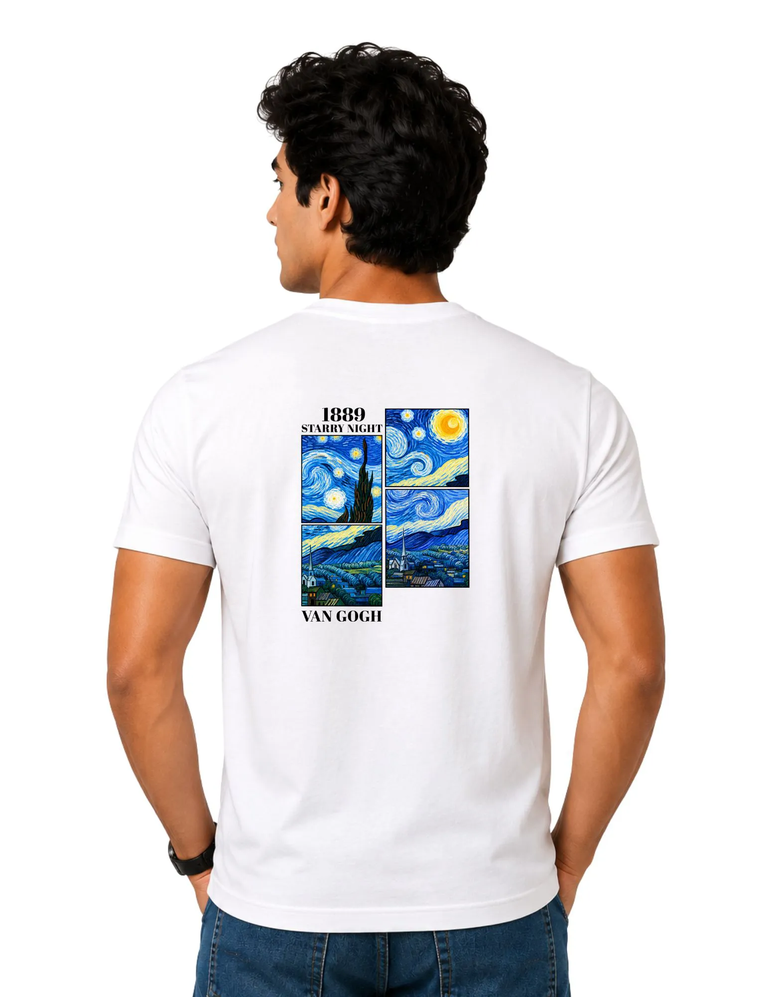 Starry Night Cotton Round Neck T-Shirt 180 GSM White