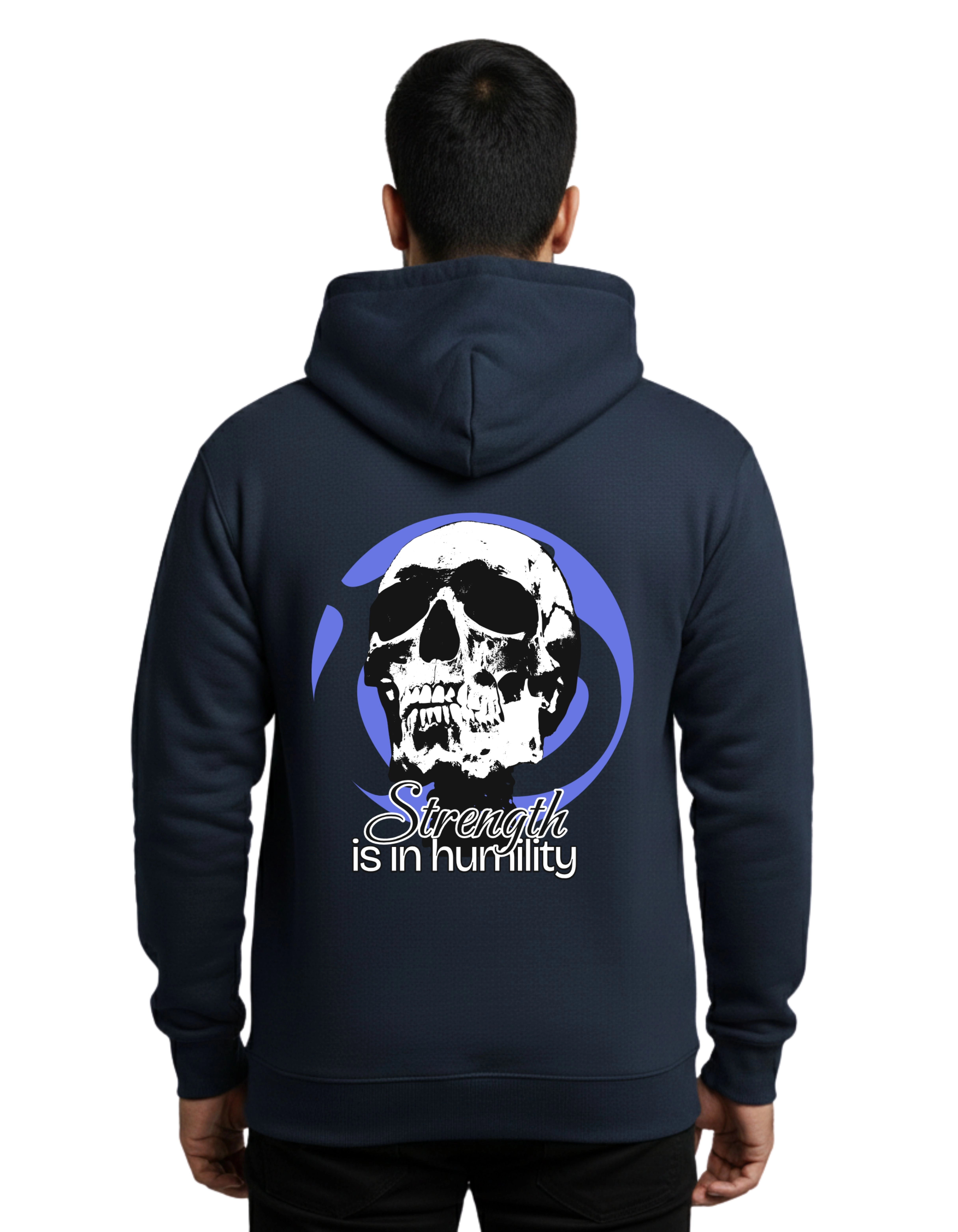Stay Humble Skull Graphic Cotton Hoodie Without Zipper 300 GSM Navy Blue