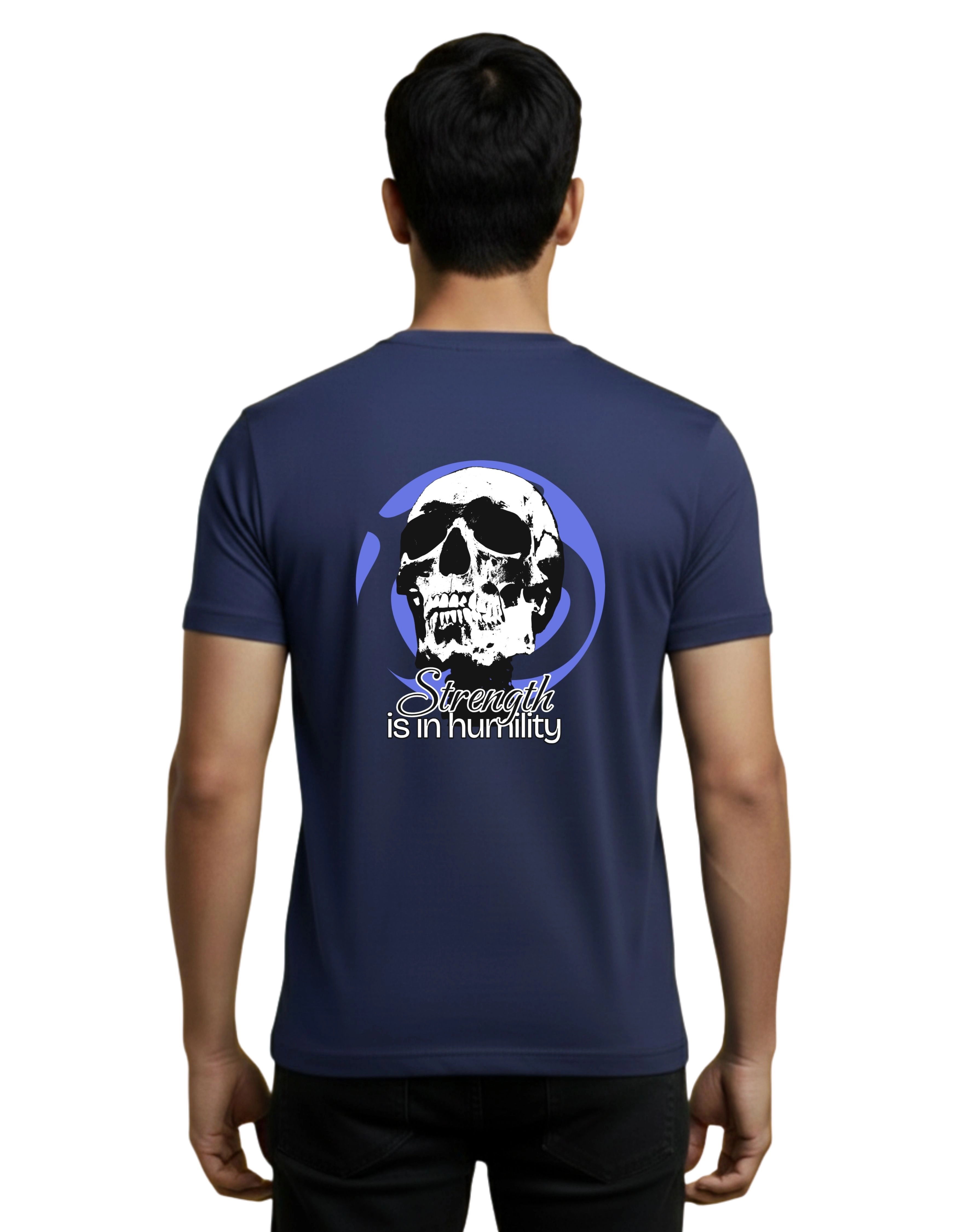 Stay Humble Skull Graphic Cotton Round Neck T-Shirt 180 GSM Navy Blue