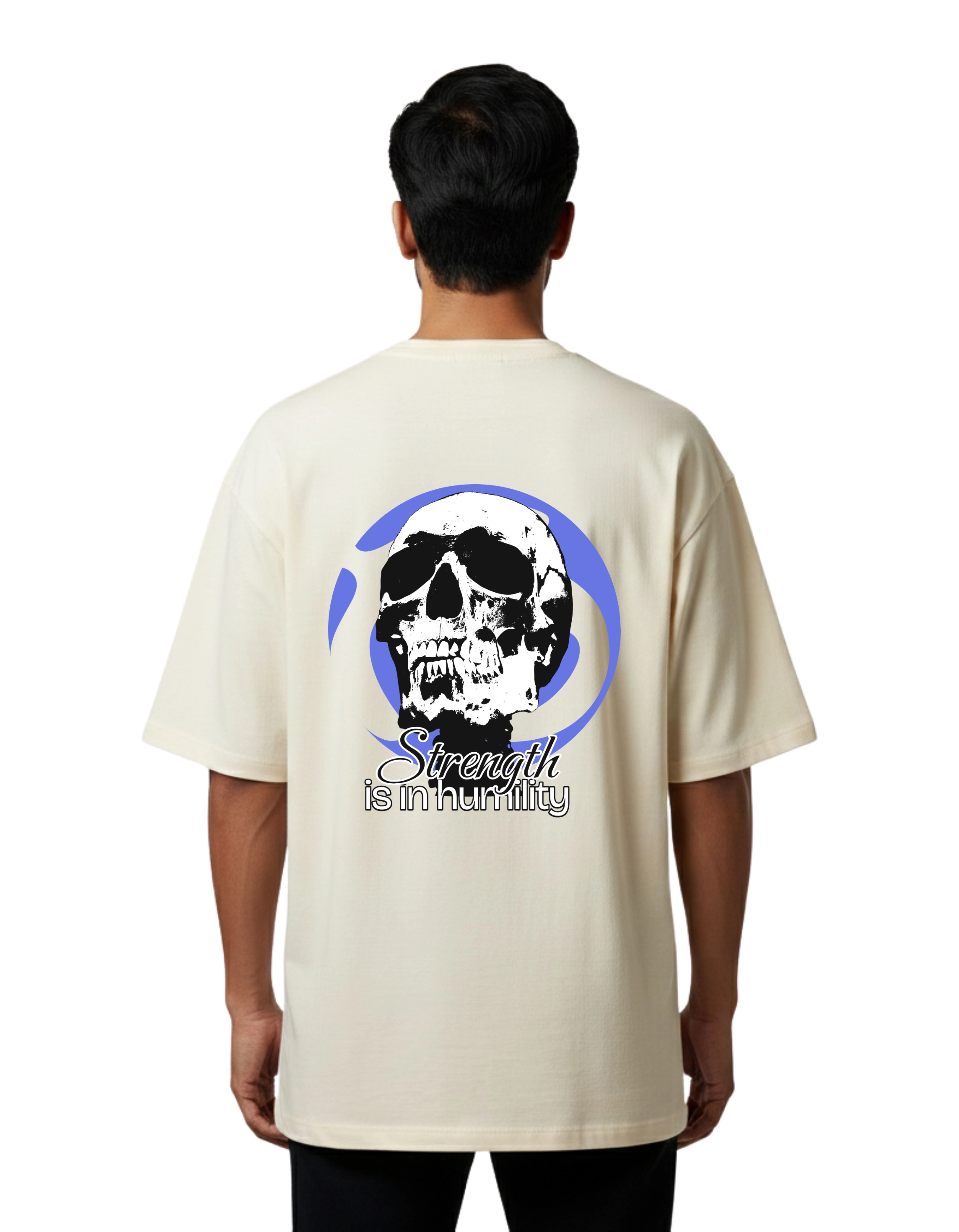 Stay Humble Skull Graphic Oversized Cotton French Terry T-Shirt 240 GSM Beige