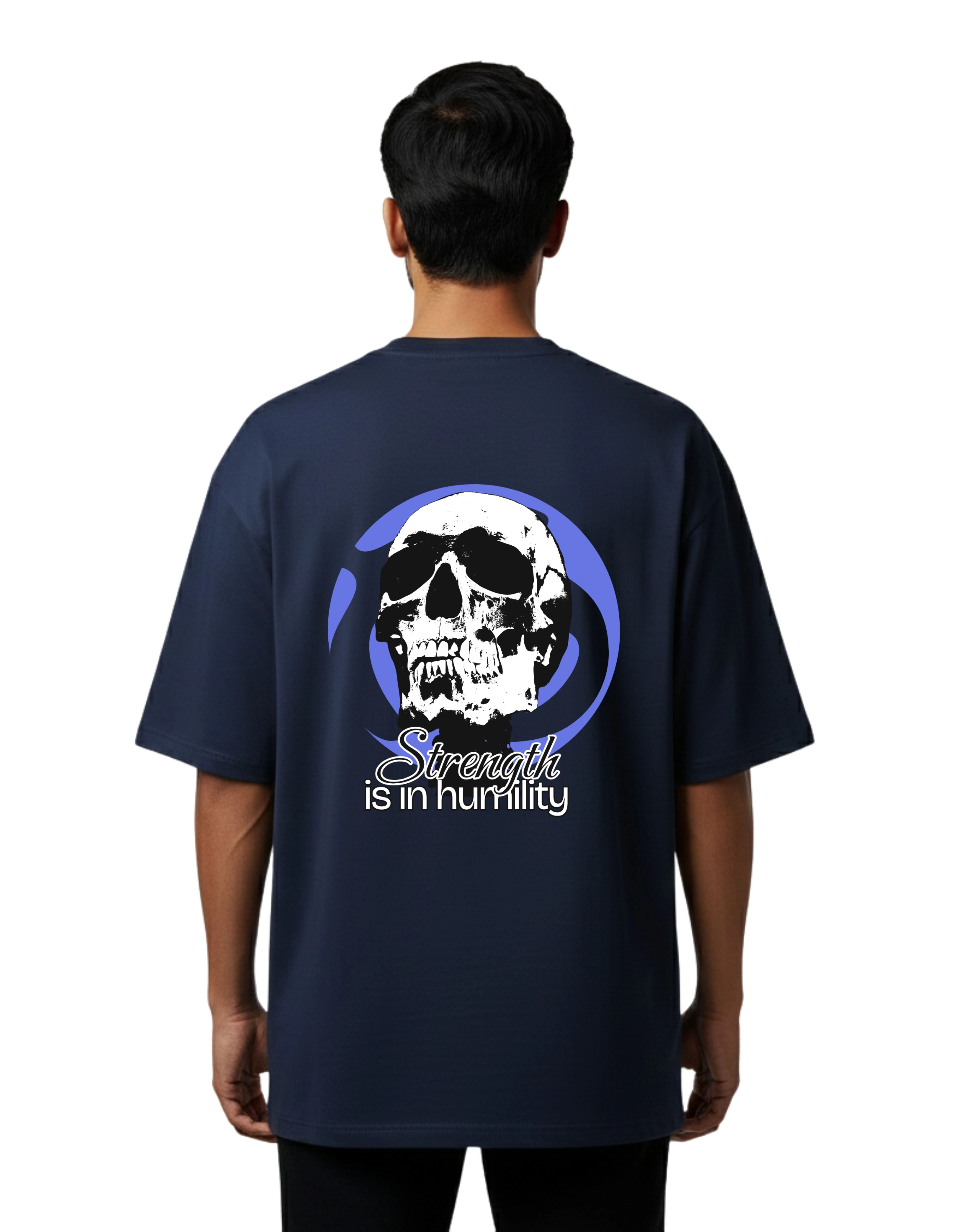 Stay Humble Skull Graphic Oversized Cotton French Terry T-Shirt 240 GSM Navy Blue