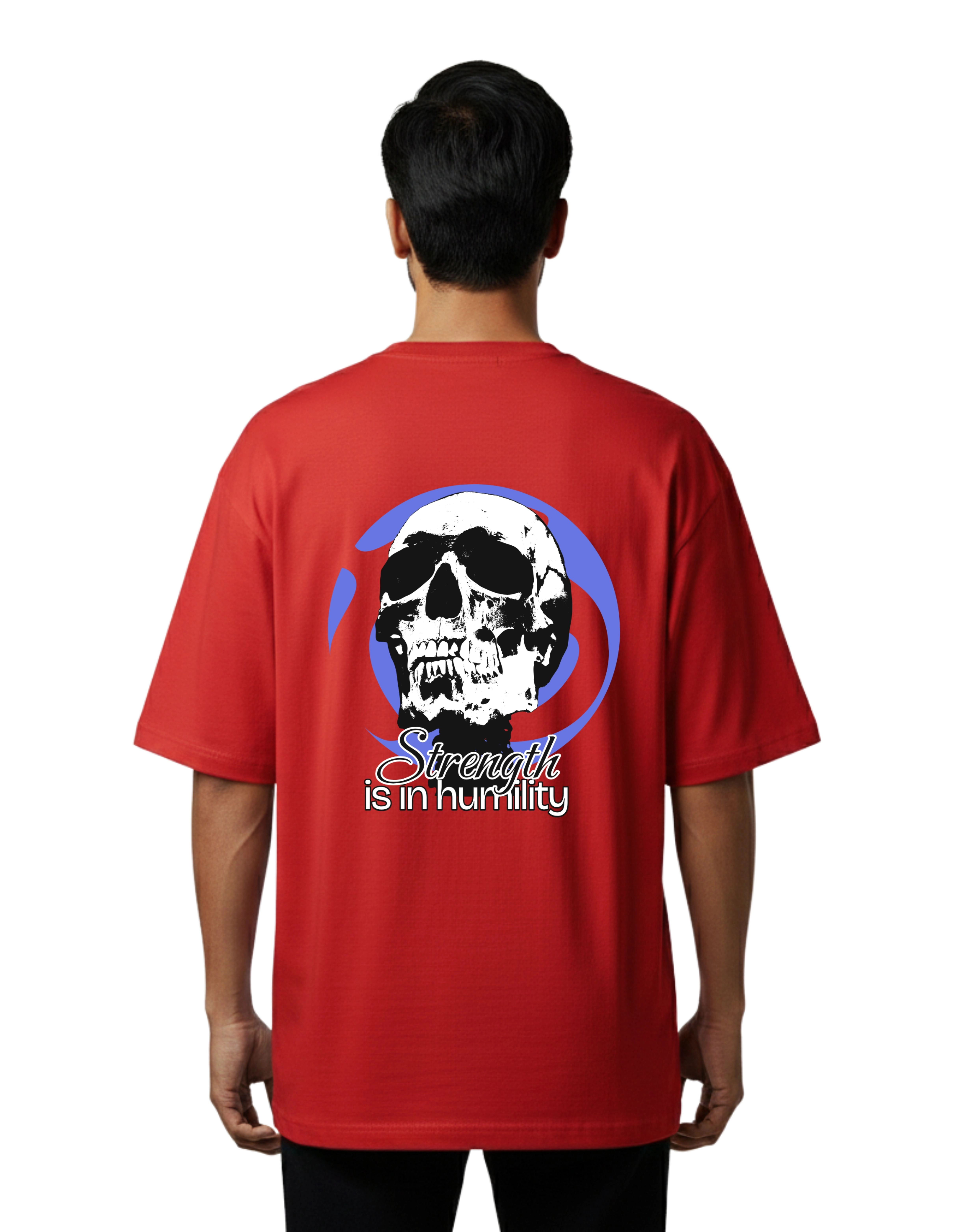 Stay Humble Skull Graphic Oversized Cotton French Terry T-Shirt 240 GSM Red