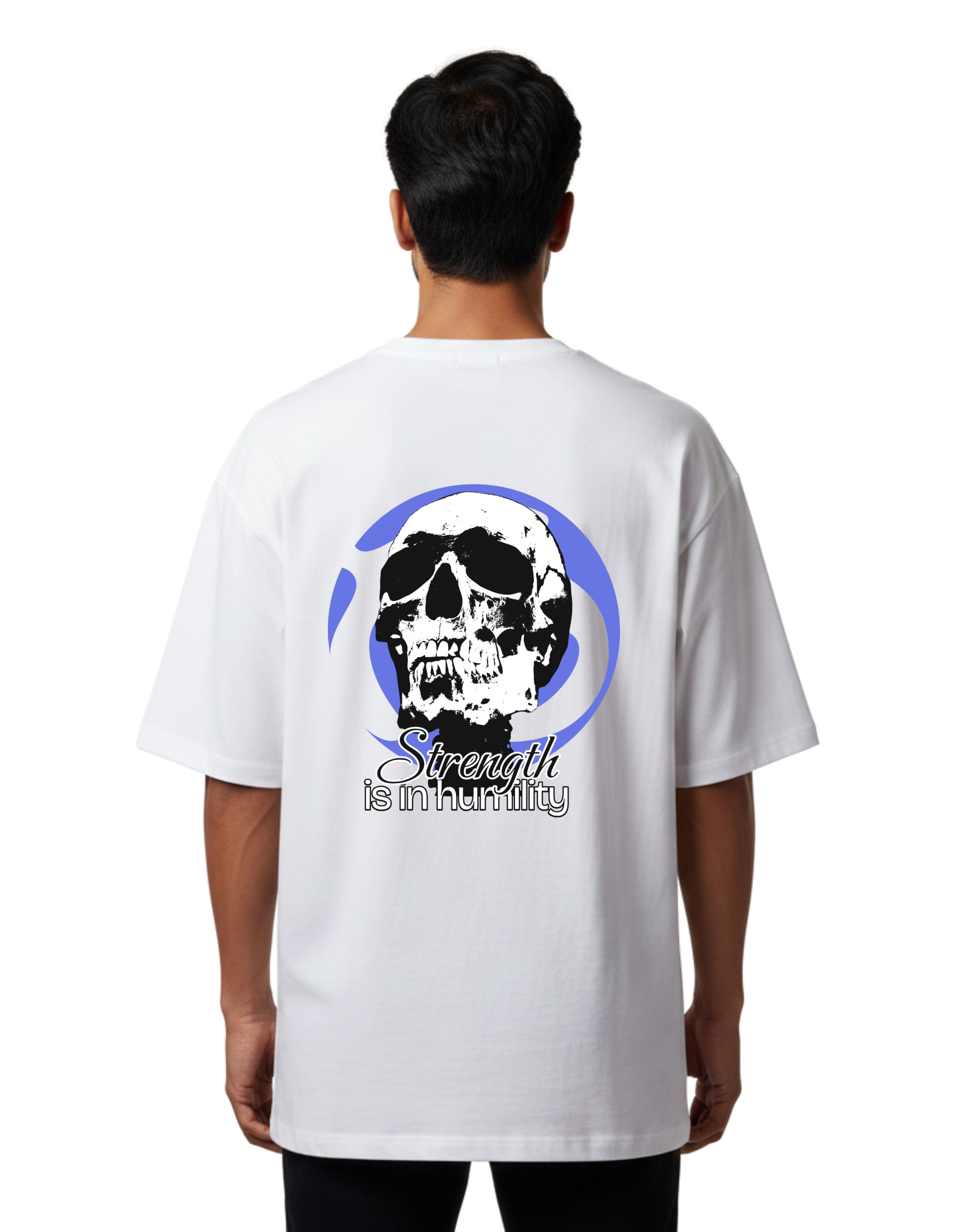 Stay Humble Skull Graphic Oversized Cotton French Terry T-Shirt 240 GSM White