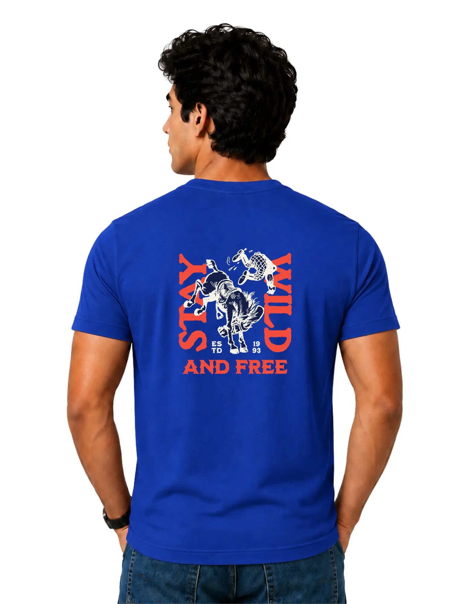 Stay Wild And Free Cotton Round Neck T-Shirt 180 GSM Royal Blue