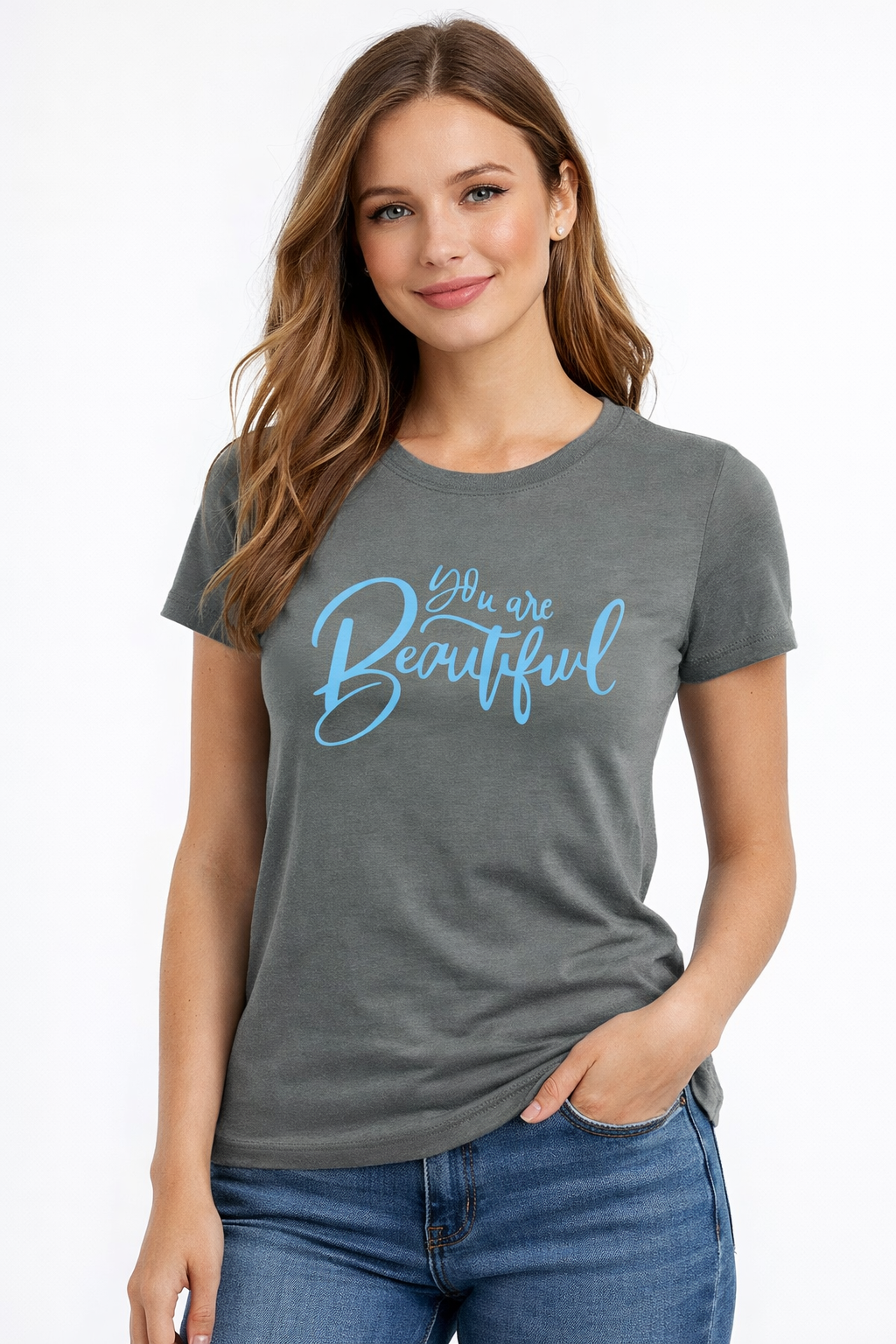 Steel Grey Girls Printed Cotton Roundneck Short Sleeve 140 gsm Tshirt