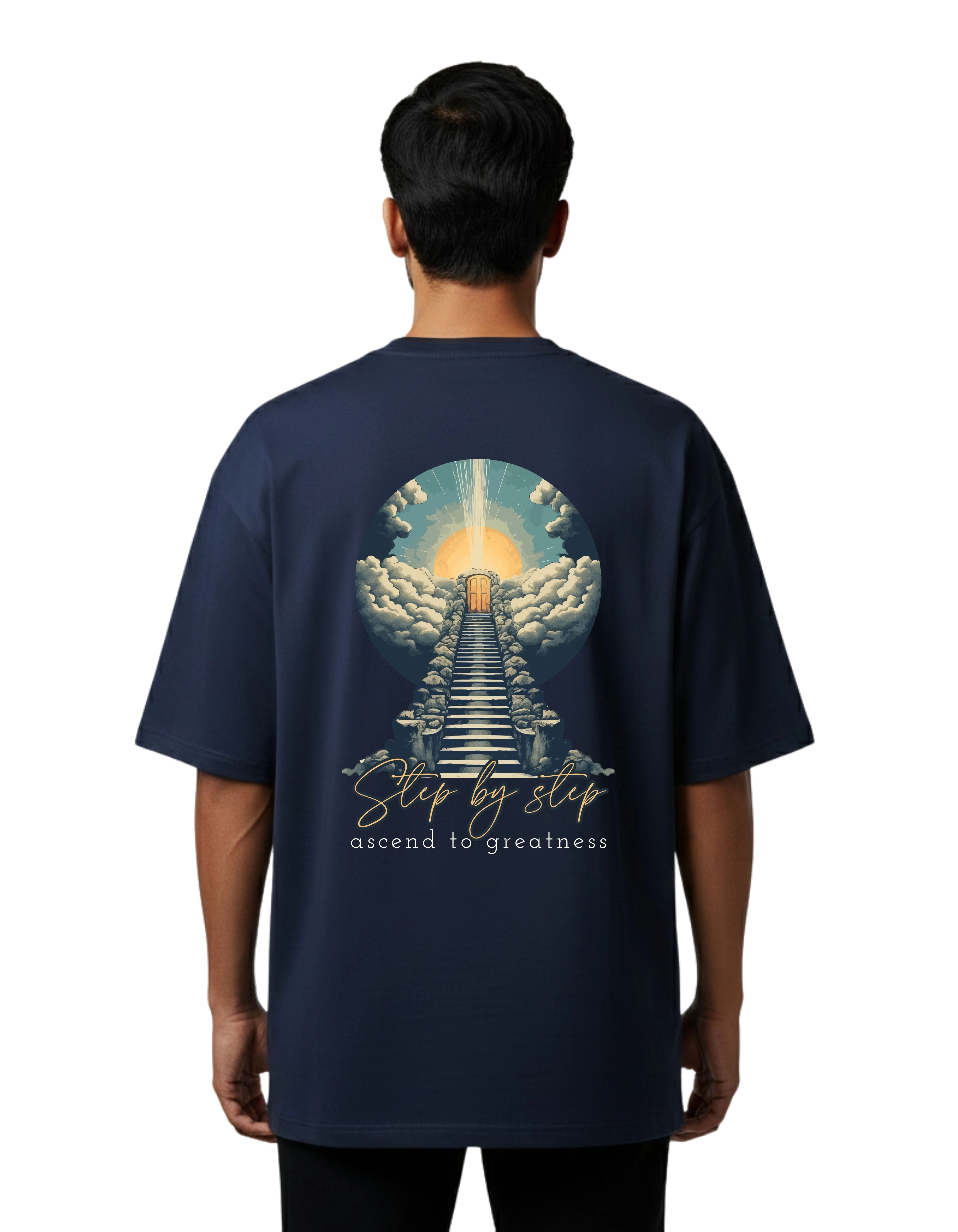 Step By Step Oversized Cotton French Terry T-Shirt 240 GSM Navy Blue