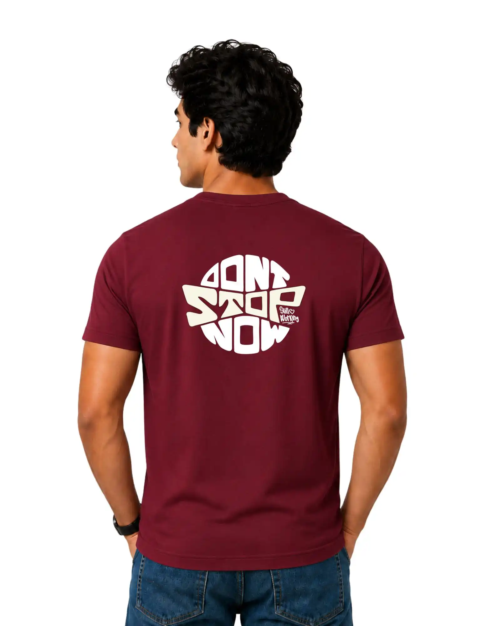 Still Working Cotton Round Neck T-Shirt 180 GSM Maroon