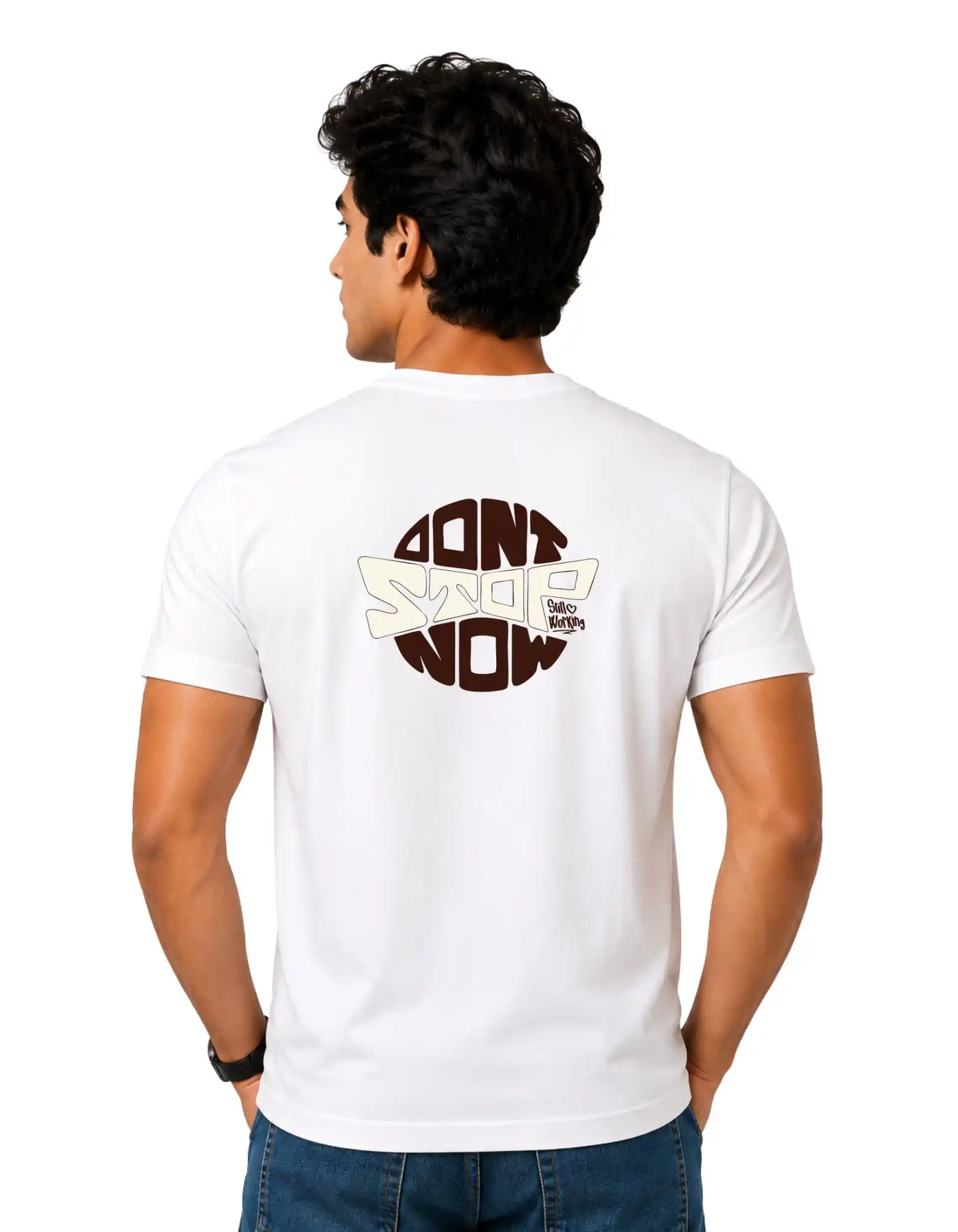Still Working Cotton Round Neck T-Shirt 180 GSM White