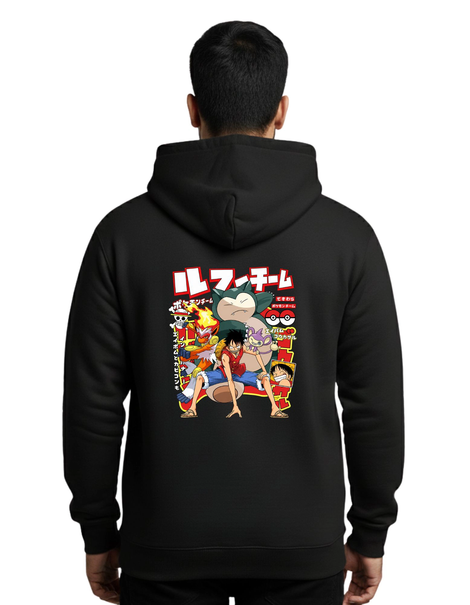 Straw Hat Anime Cotton Hoodie Without Zipper 300 GSM Black