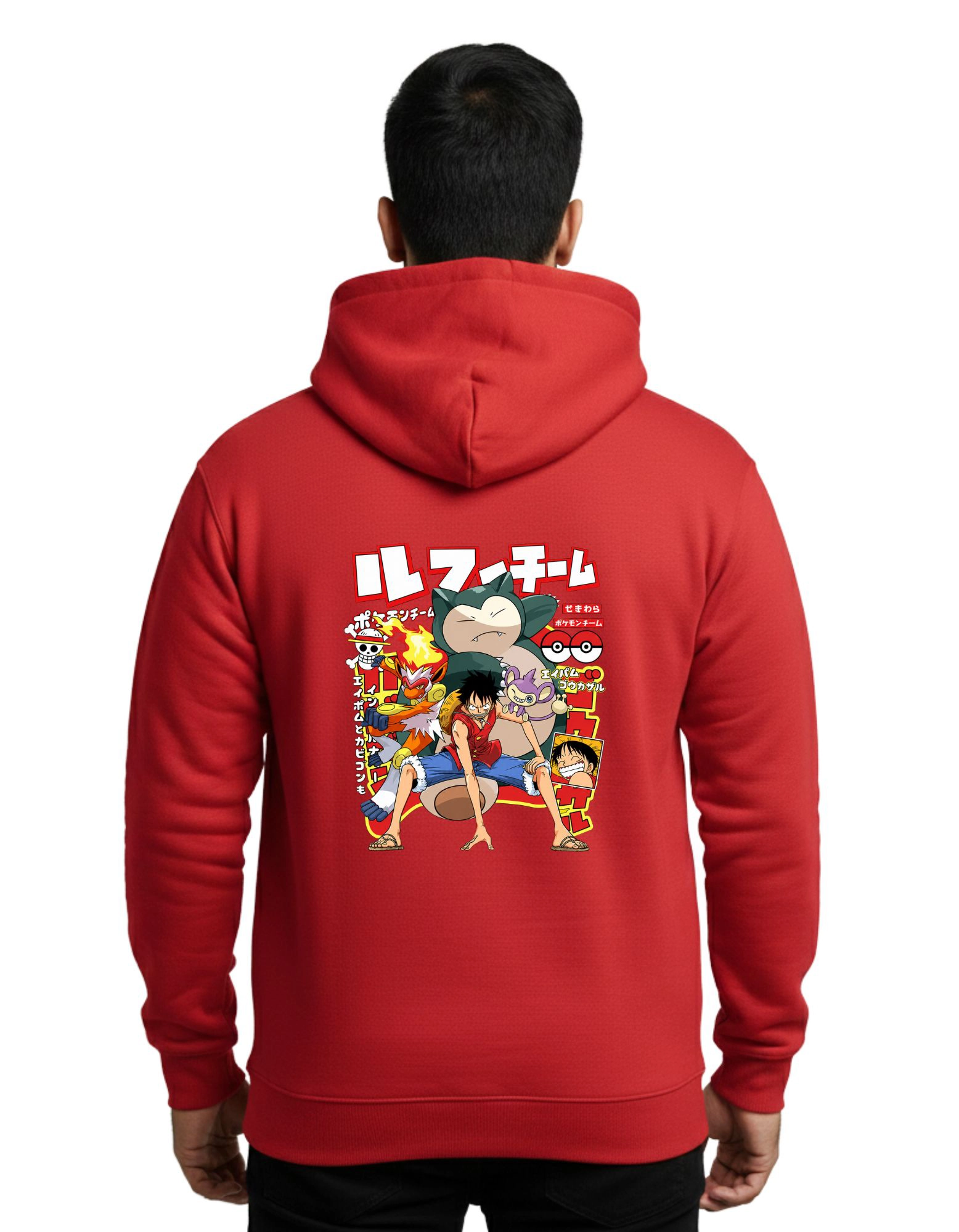 Straw Hat Anime Cotton Hoodie Without Zipper 300 GSM Red