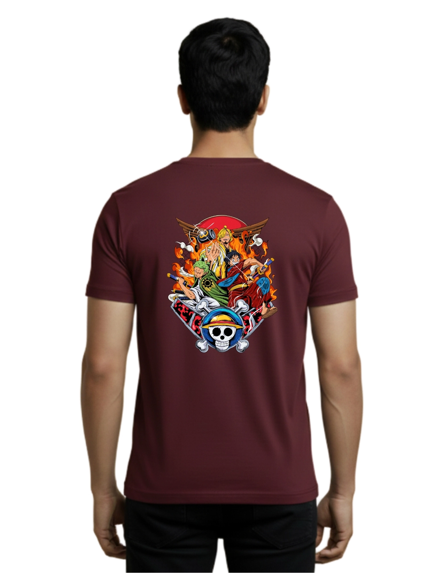Straw Hat Pirates Cotton Round Neck T-Shirt 180 GSM Maroon